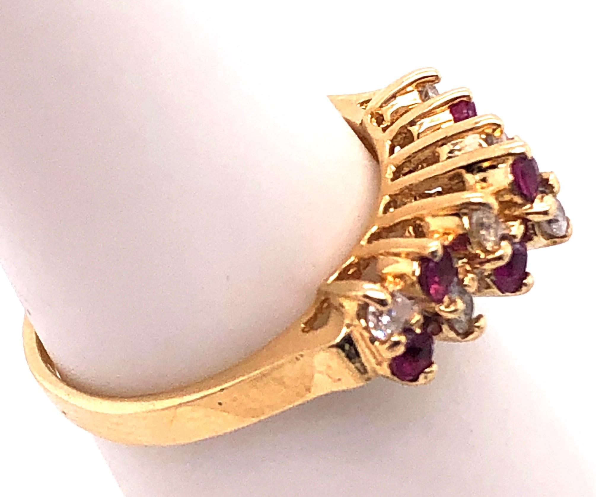 Women's 14 Karat Yellow Gold Ruby and Diamond Fashion Ring For Sale