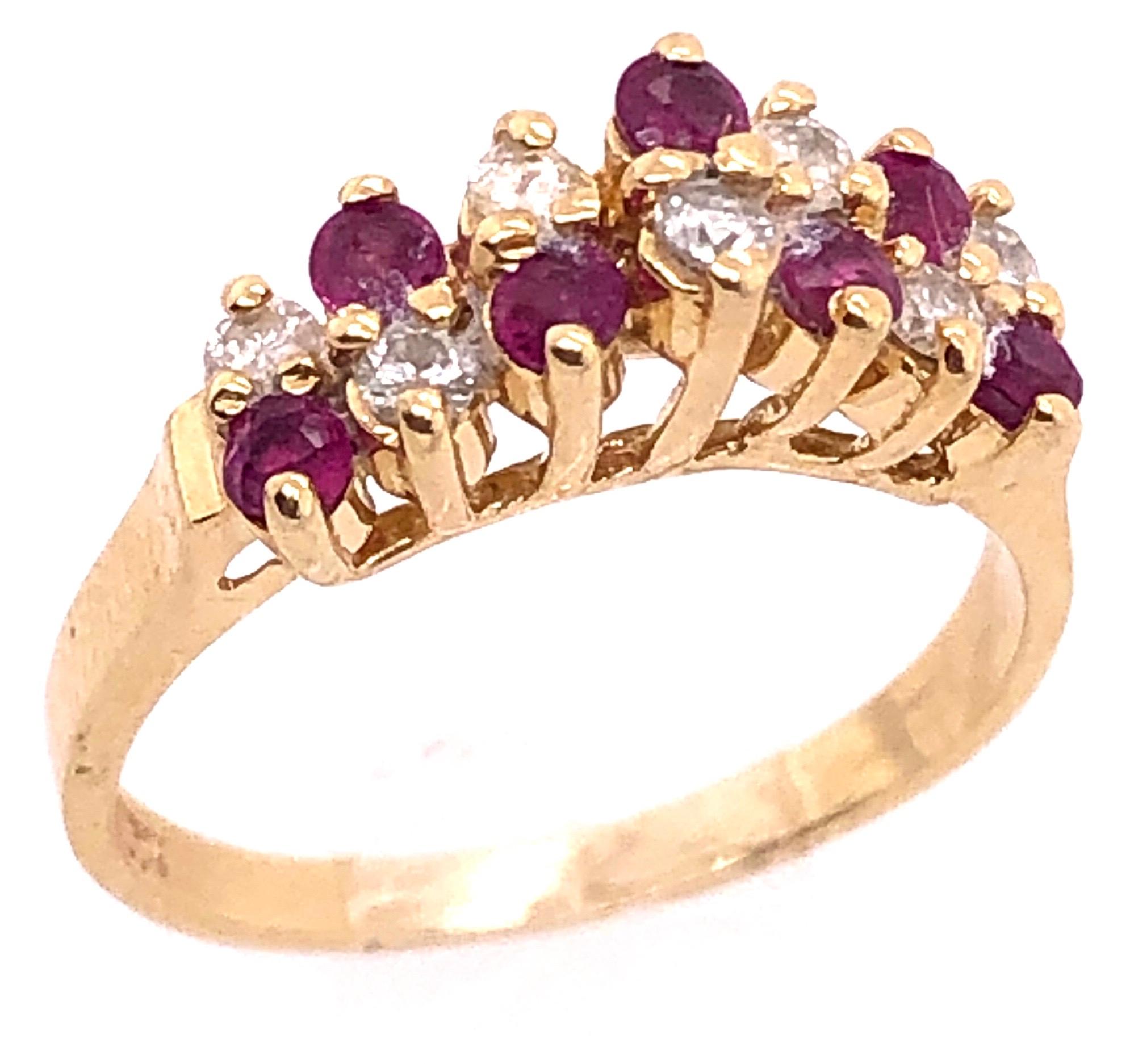 14 Karat Yellow Gold Ruby and Diamond Fashion Ring For Sale 1