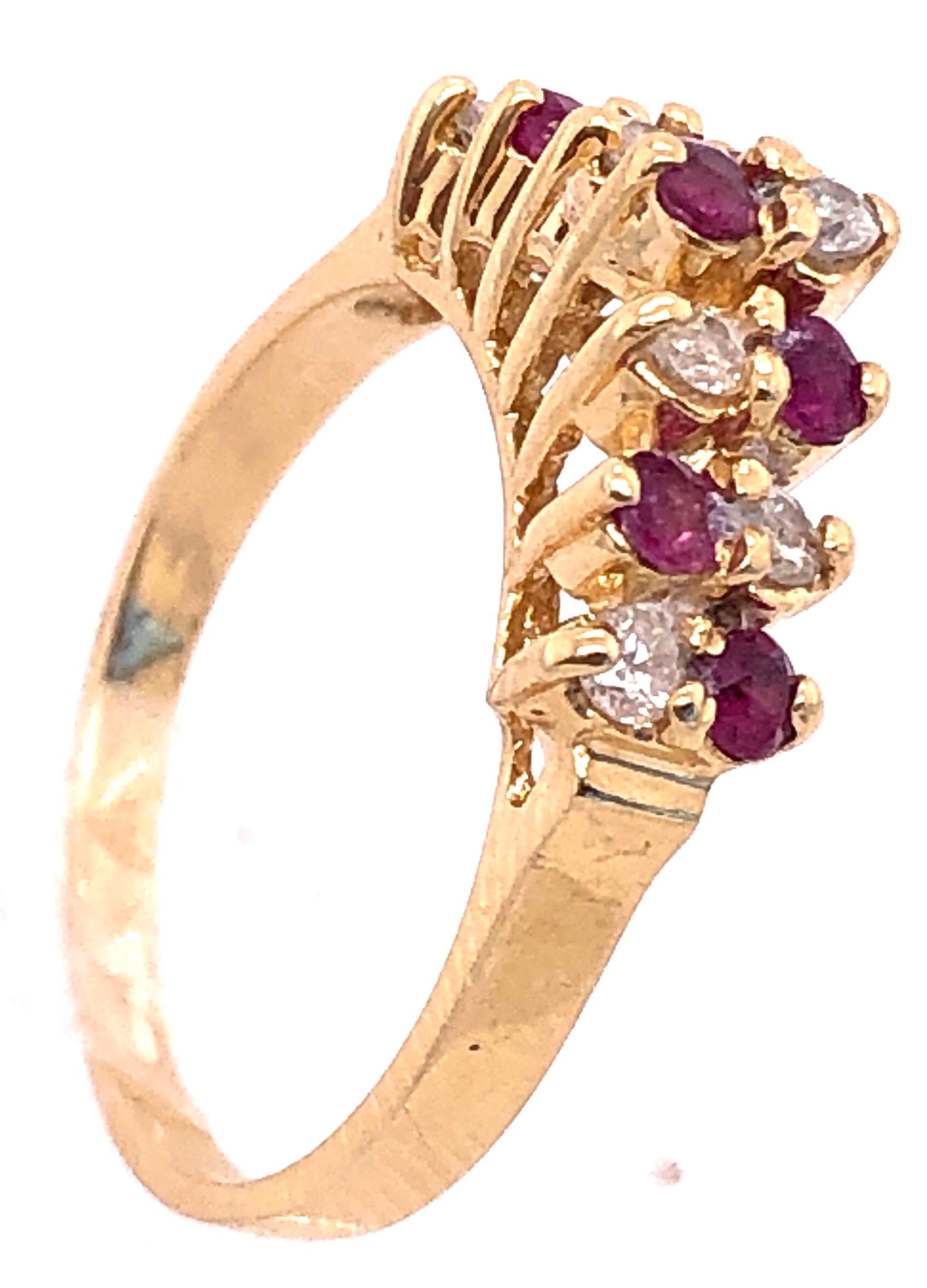 14 Karat Yellow Gold Ruby and Diamond Fashion Ring For Sale 2