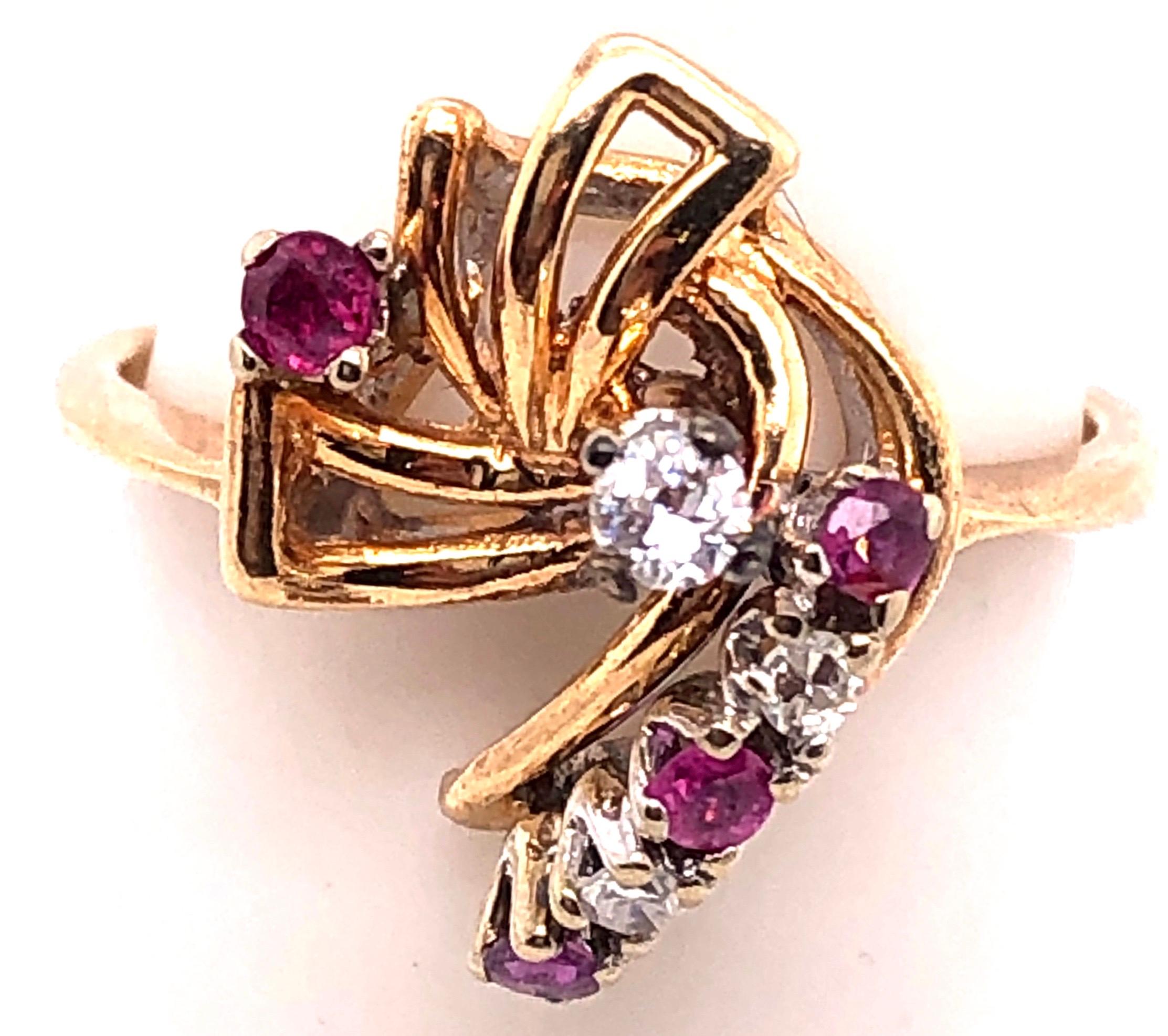 Modern 14 Karat Yellow Gold Ruby and Diamond Freeform Contemporary Ring For Sale