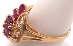 14 Karat Yellow Gold Ruby and Diamond Freeform Ring