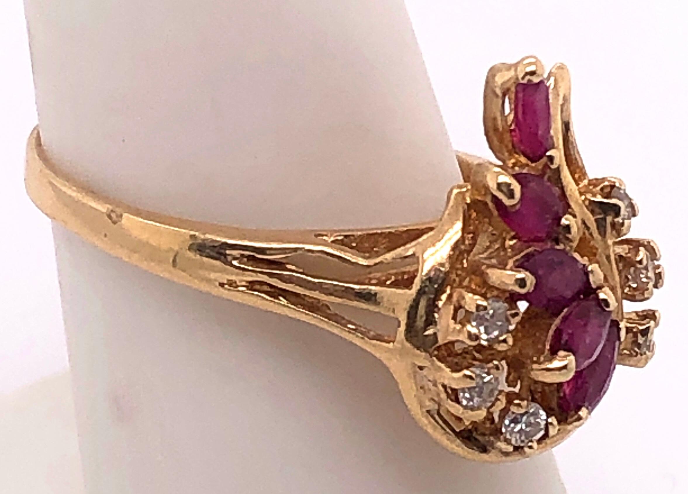14 Karat Yellow Gold Ruby and Diamond Freeform Ring In Good Condition For Sale In Stamford, CT