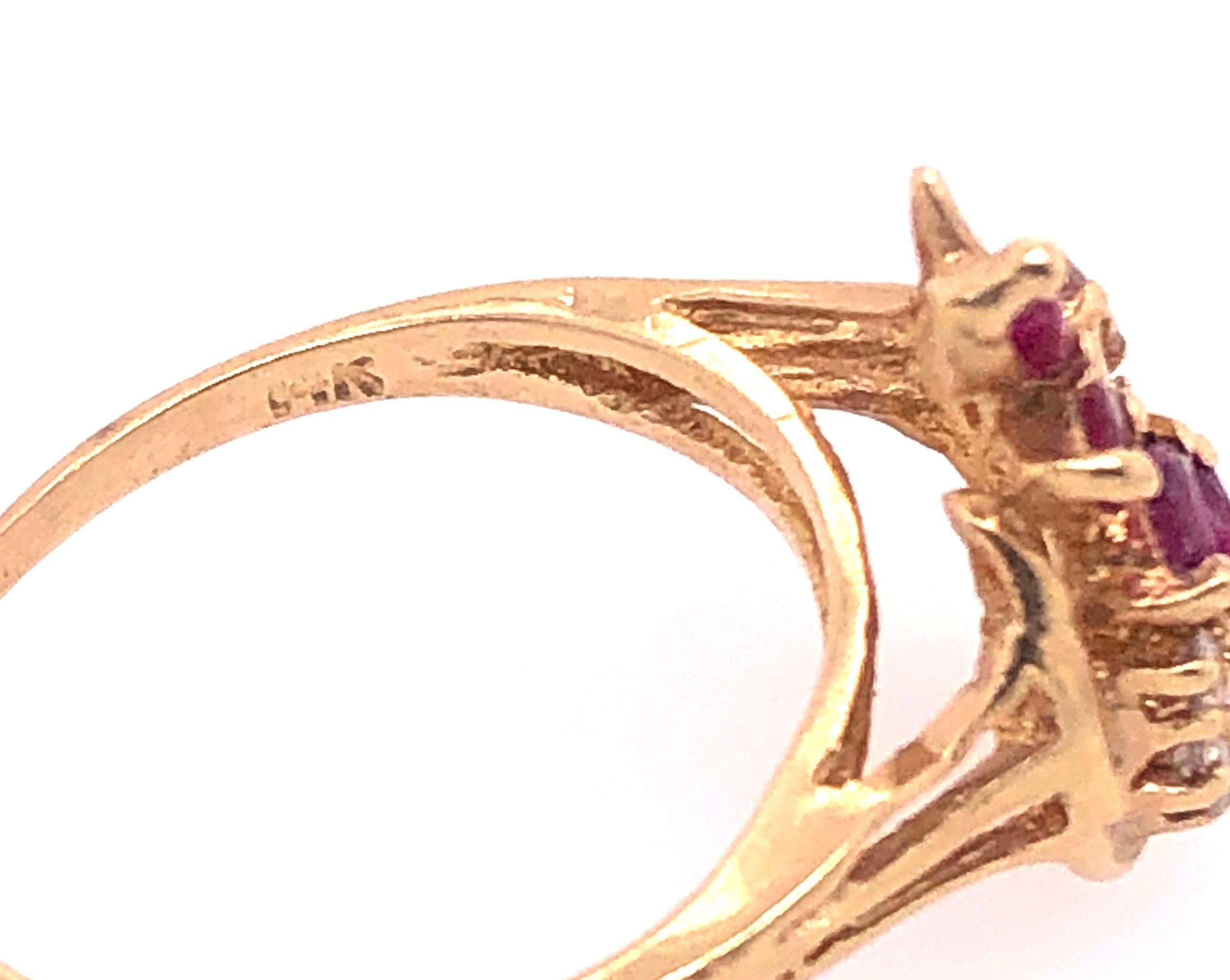 Women's 14 Karat Yellow Gold Ruby and Diamond Freeform Ring For Sale