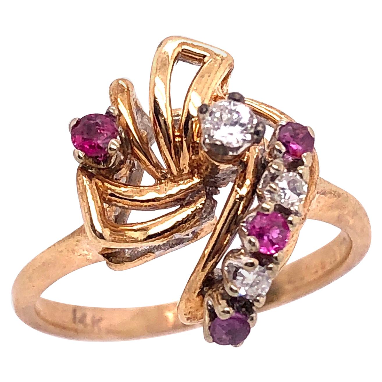 14 Karat Yellow Gold Ruby and Diamond Freeform Contemporary Ring
