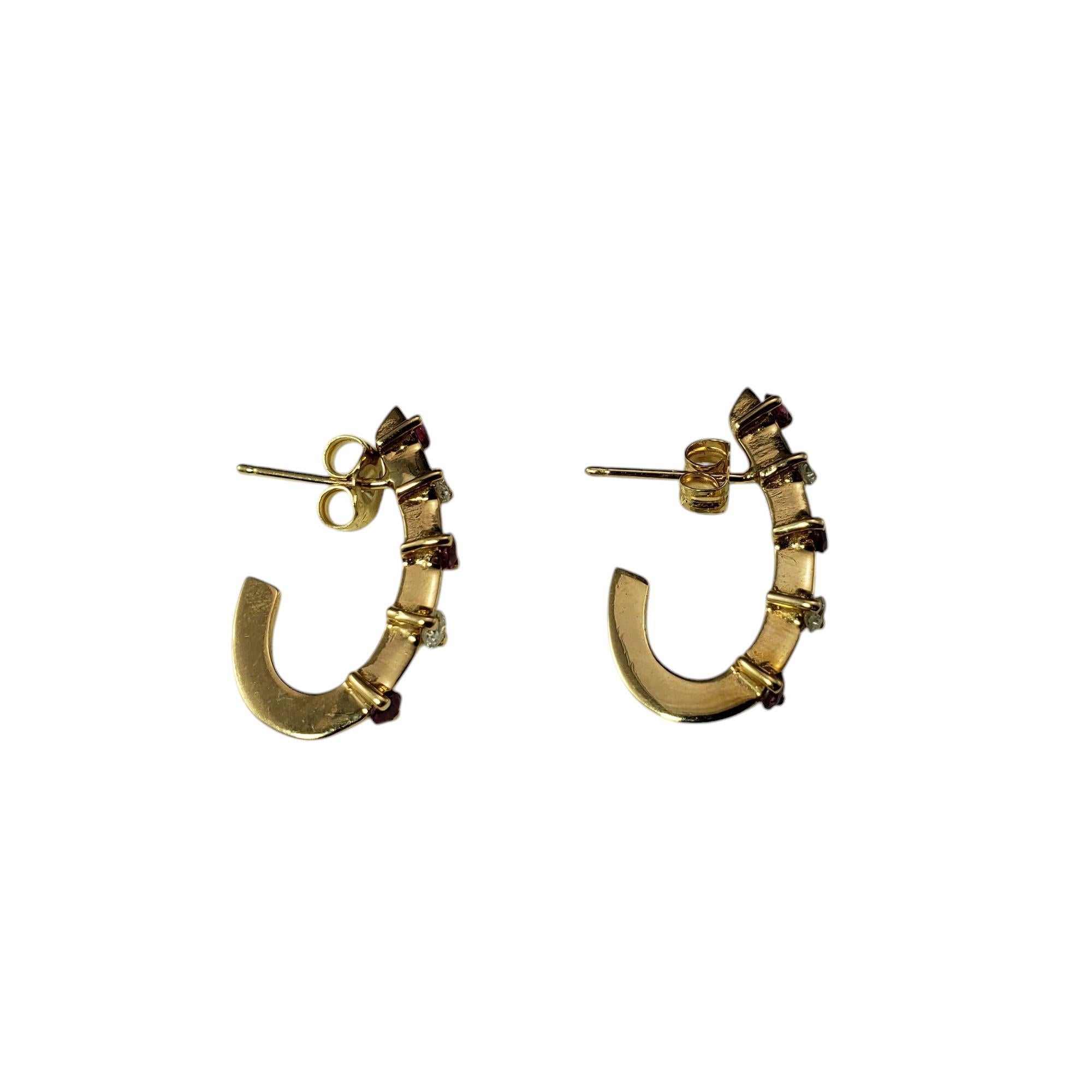 14 Karat Yellow Gold Ruby and Diamond Half Hoop Earrings #20633 In Good Condition For Sale In Washington Depot, CT