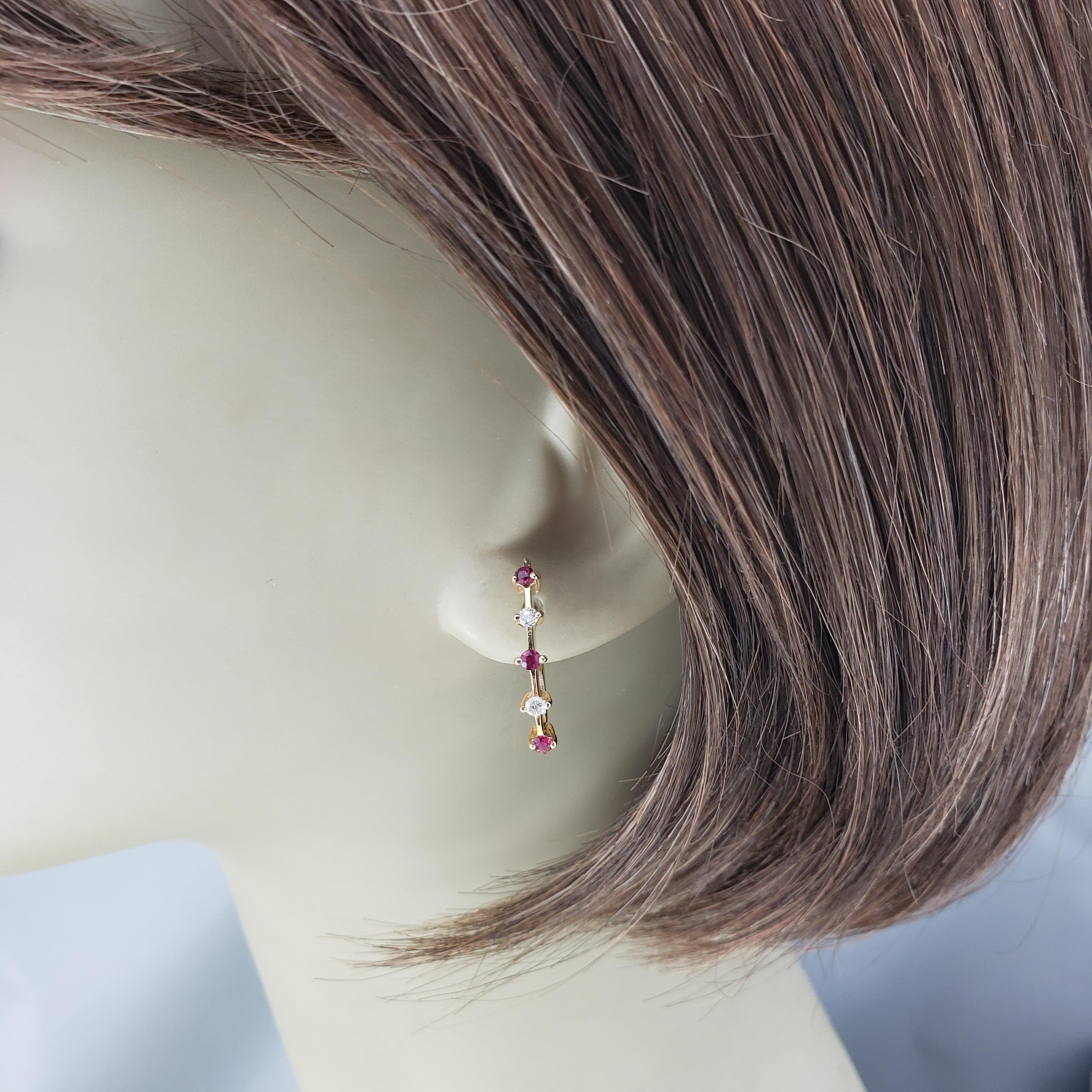 14 Karat Yellow Gold Ruby and Diamond Half Hoop Earrings #20633 For Sale 4