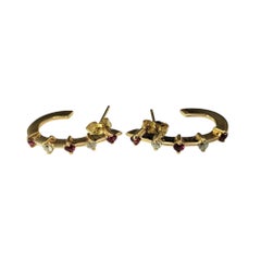 14 Karat Gelbgold Rubin und Diamant-Halbreif-Ohrringe #20633