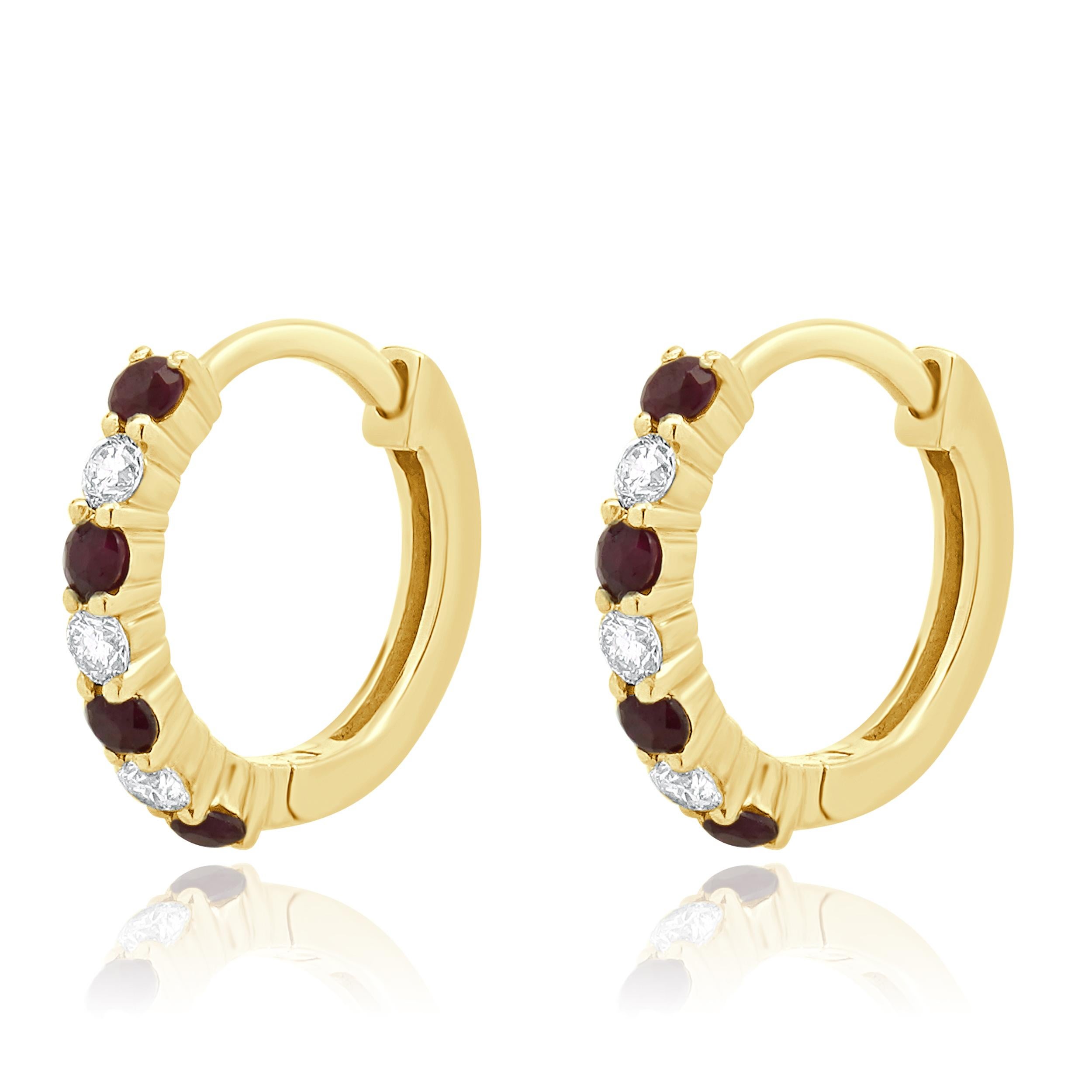 Designer: custom
Material: 14K yellow gold
Ruby: 8 round cut = 0.40cttw
Diamond: 6 round brilliant cut = 0.20cttw
Color: I
Clarity: SI2
Weight: 1.66 grams