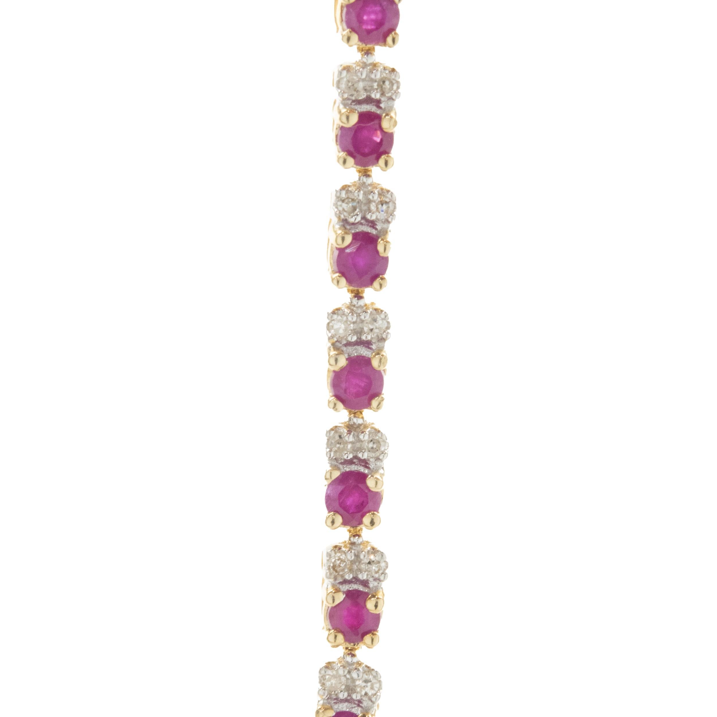 14 Karat Yellow Gold Ruby and Diamond Inline Bracelet In Excellent Condition In Scottsdale, AZ