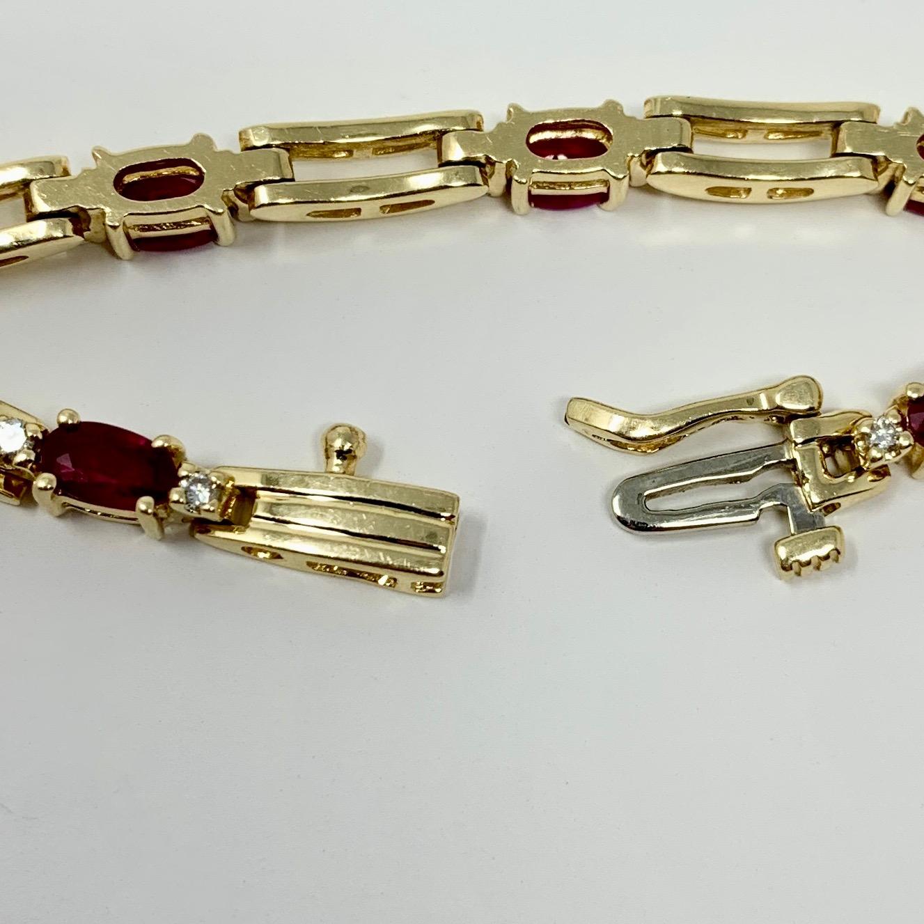 14 Karat Yellow Gold Ruby and Diamond Ladies Tennis Link Bracelet 1