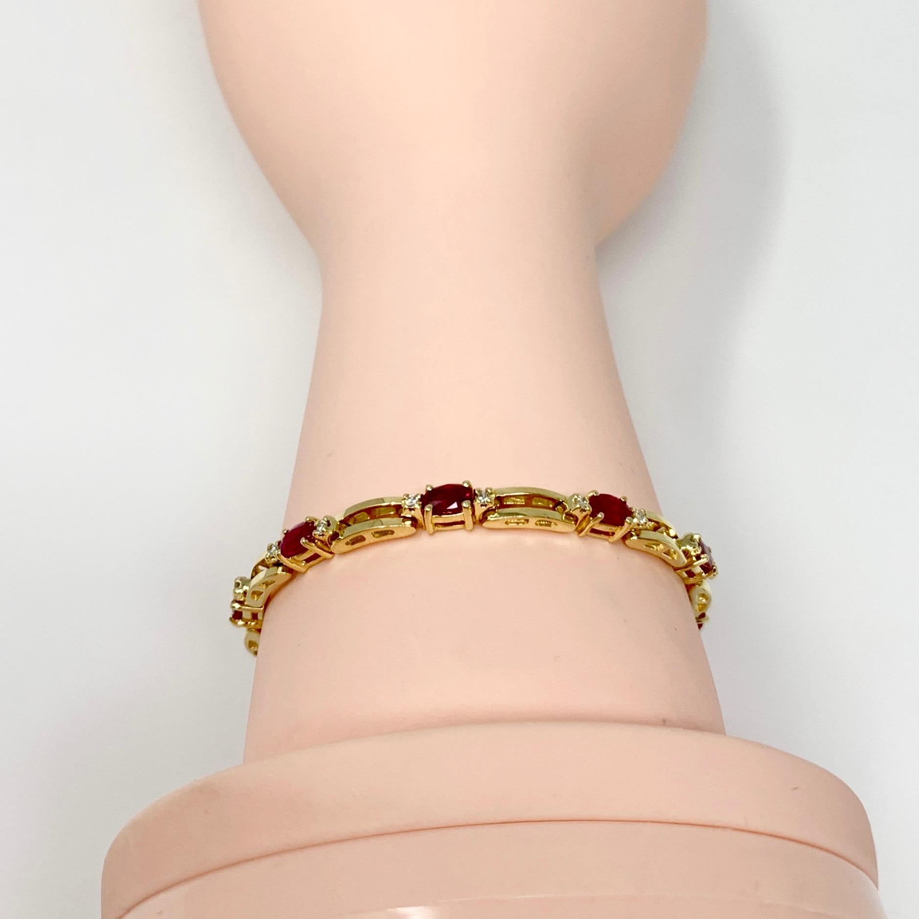 14 Karat Yellow Gold Ruby and Diamond Ladies Tennis Link Bracelet 2