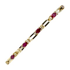 14 Karat Yellow Gold Ruby and Diamond Ladies Tennis Link Bracelet