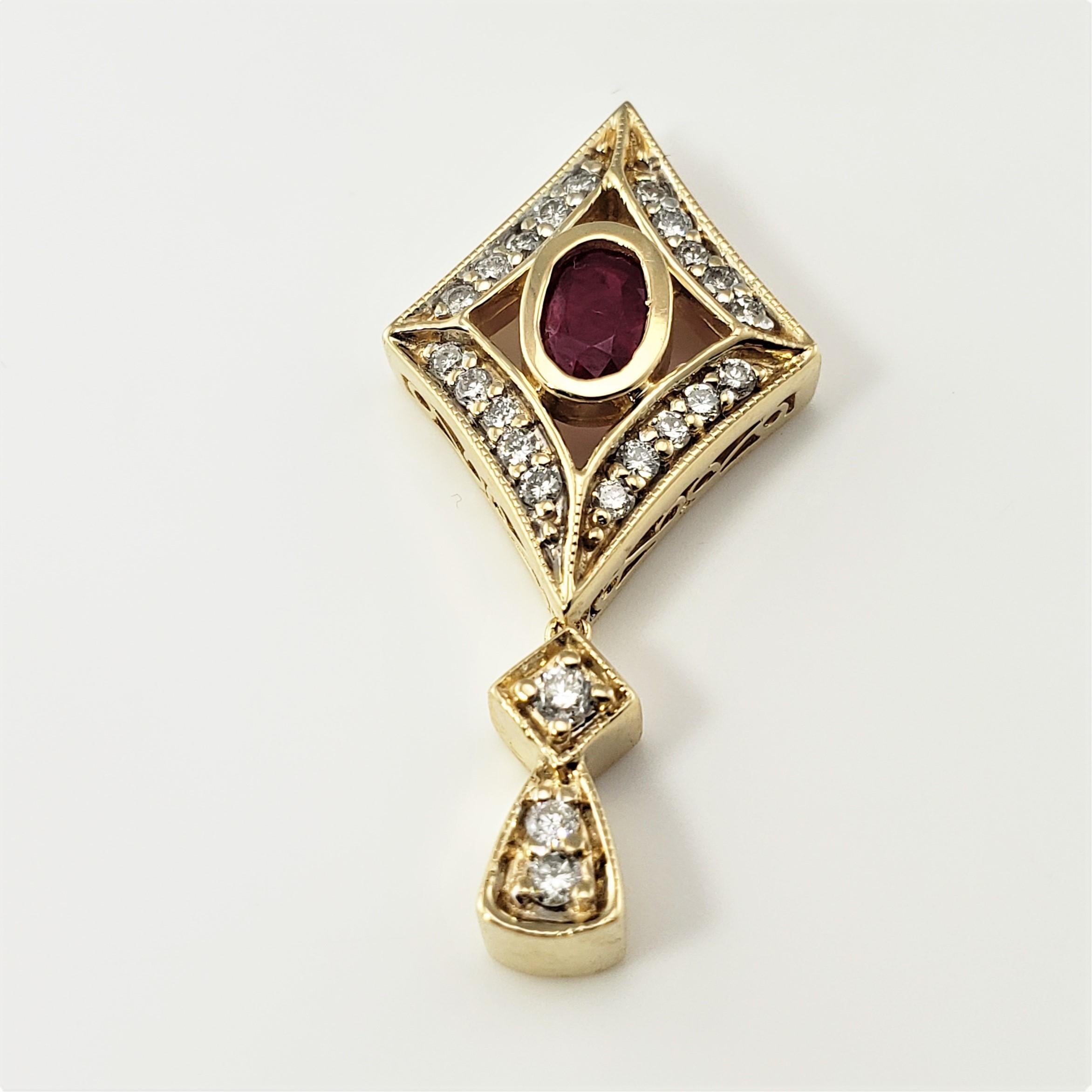 14 Karat Yellow Gold Natural Ruby and Diamond Pendant In Good Condition For Sale In Washington Depot, CT