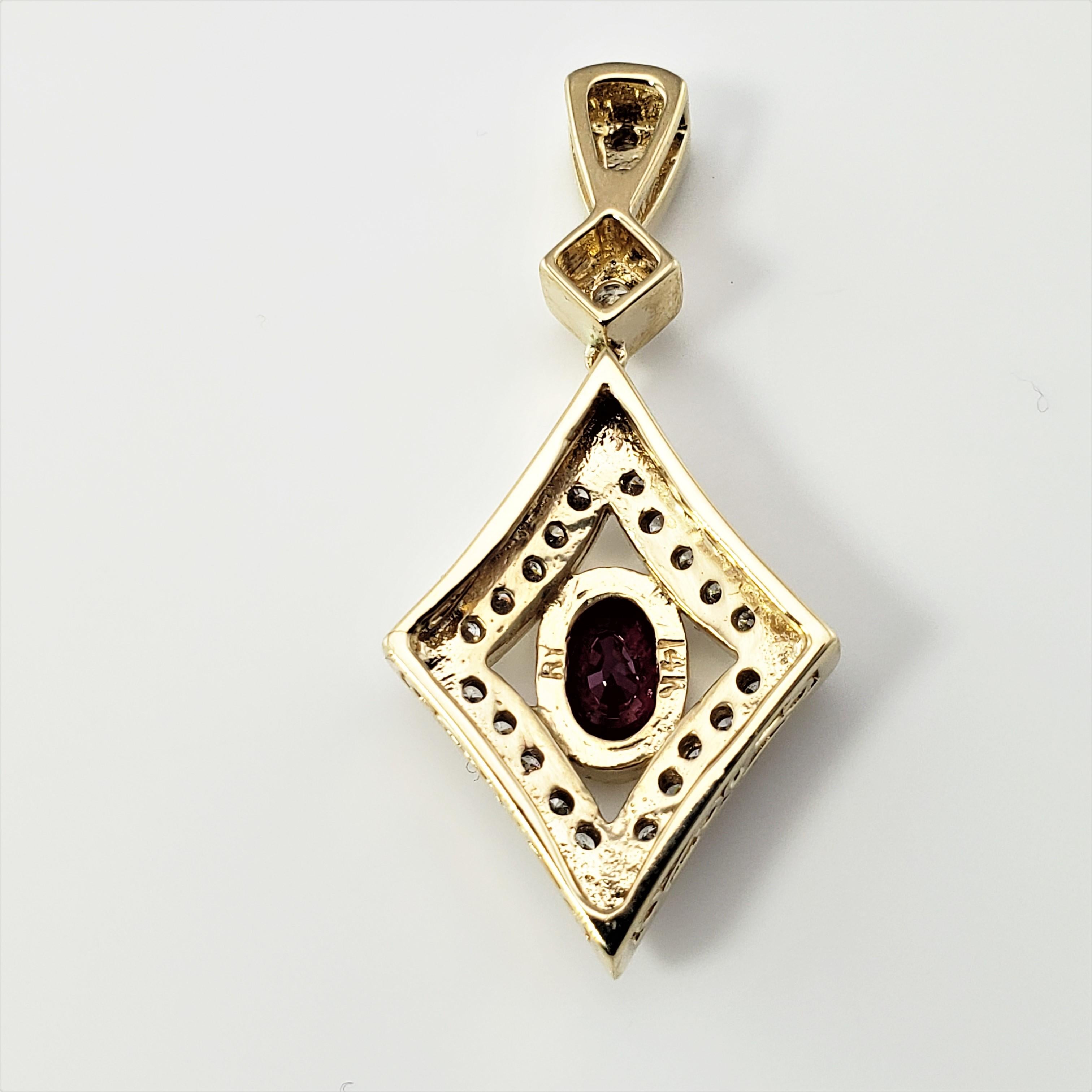 Women's 14 Karat Yellow Gold Natural Ruby and Diamond Pendant For Sale
