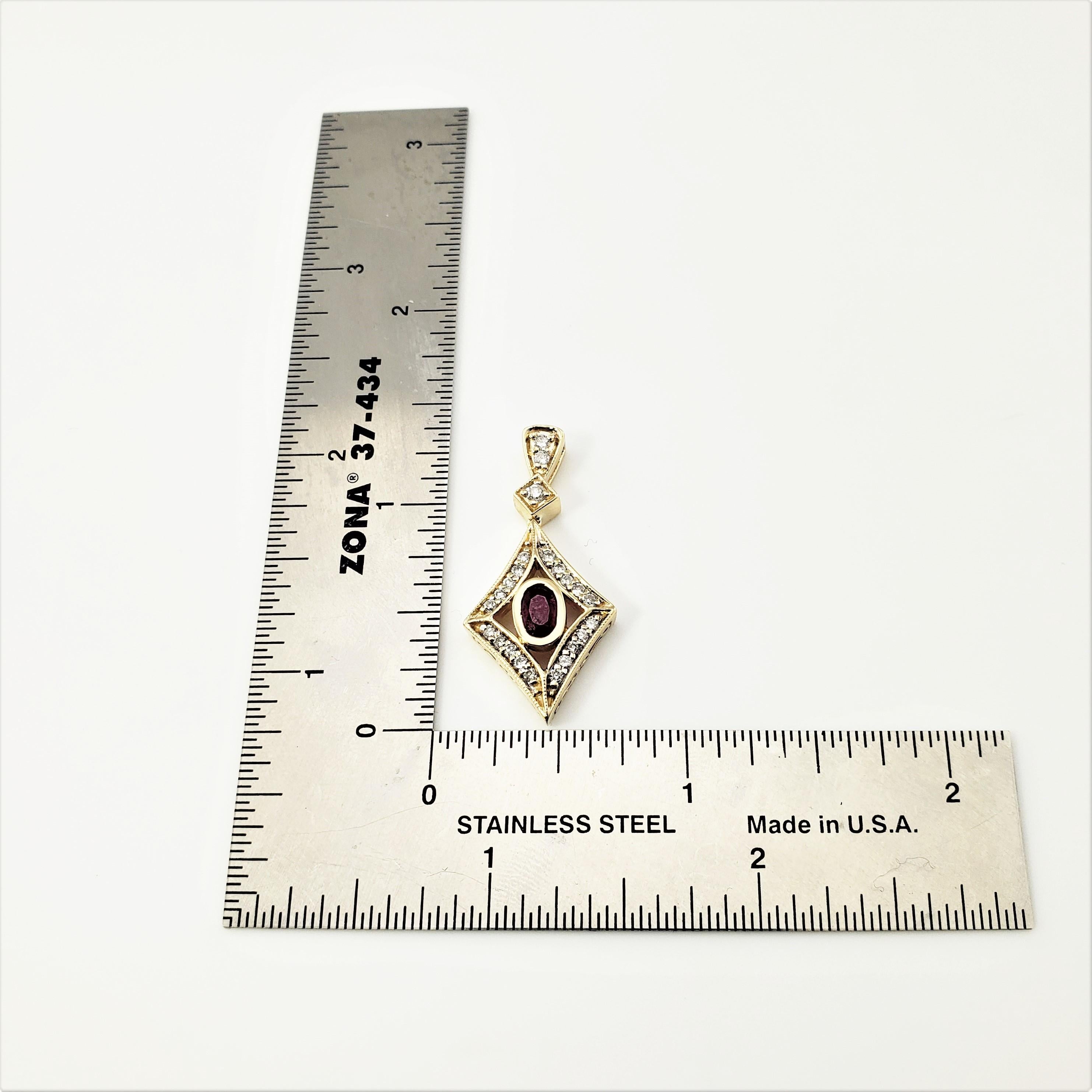 14 Karat Yellow Gold Natural Ruby and Diamond Pendant For Sale 2