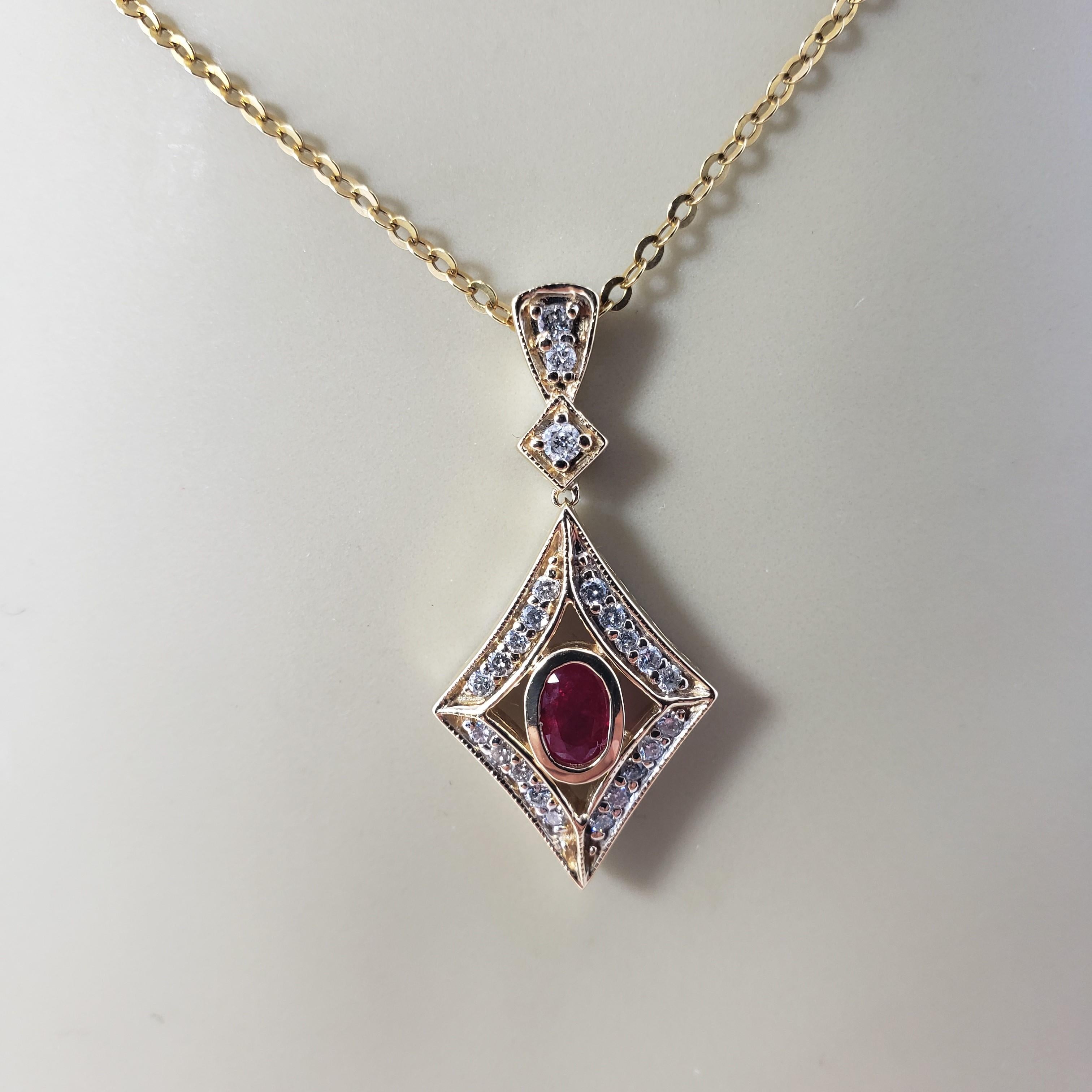 14 Karat Yellow Gold Natural Ruby and Diamond Pendant For Sale 4