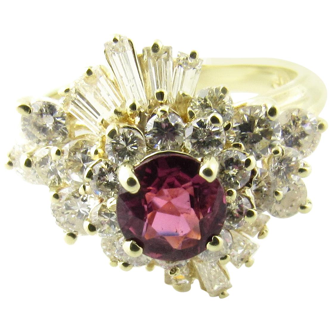 14 Karat Yellow Gold Ruby and Diamond Ring