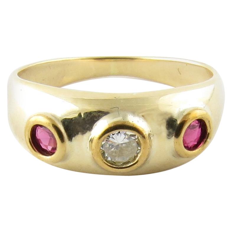 14 Karat Yellow Gold Ruby and Diamond Ring