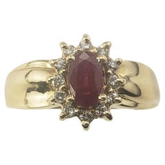 Vintage 14 Karat Yellow Gold Ruby and Diamond Ring Size 5.5