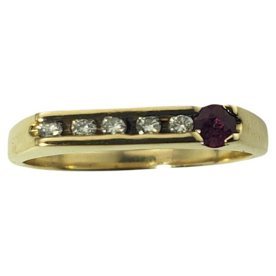 14 Karat Yellow Gold Ruby and Diamond Ring For Sale