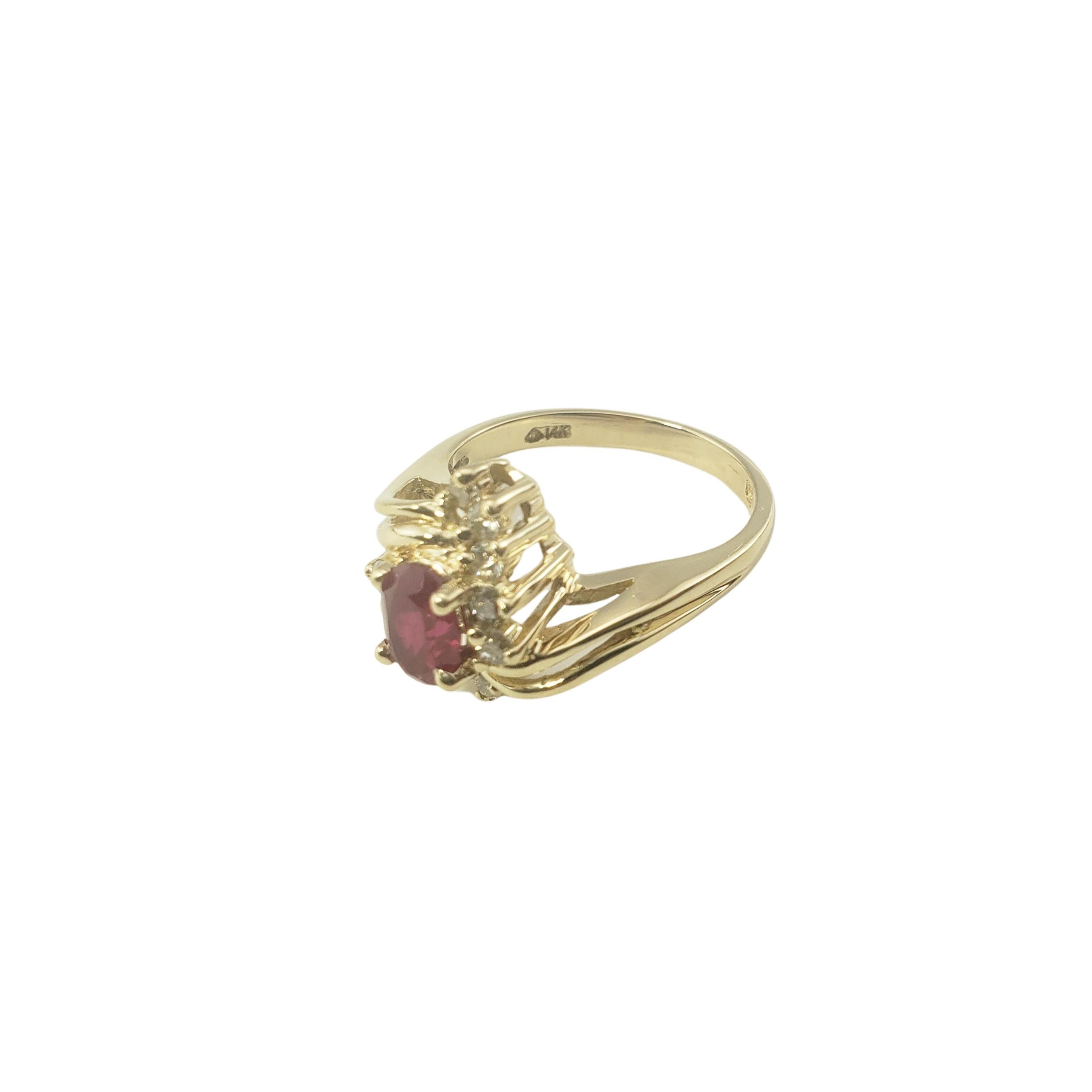 Brilliant Cut 14 Karat Yellow Gold Lab Created Ruby and Diamond Ring Size 6.75