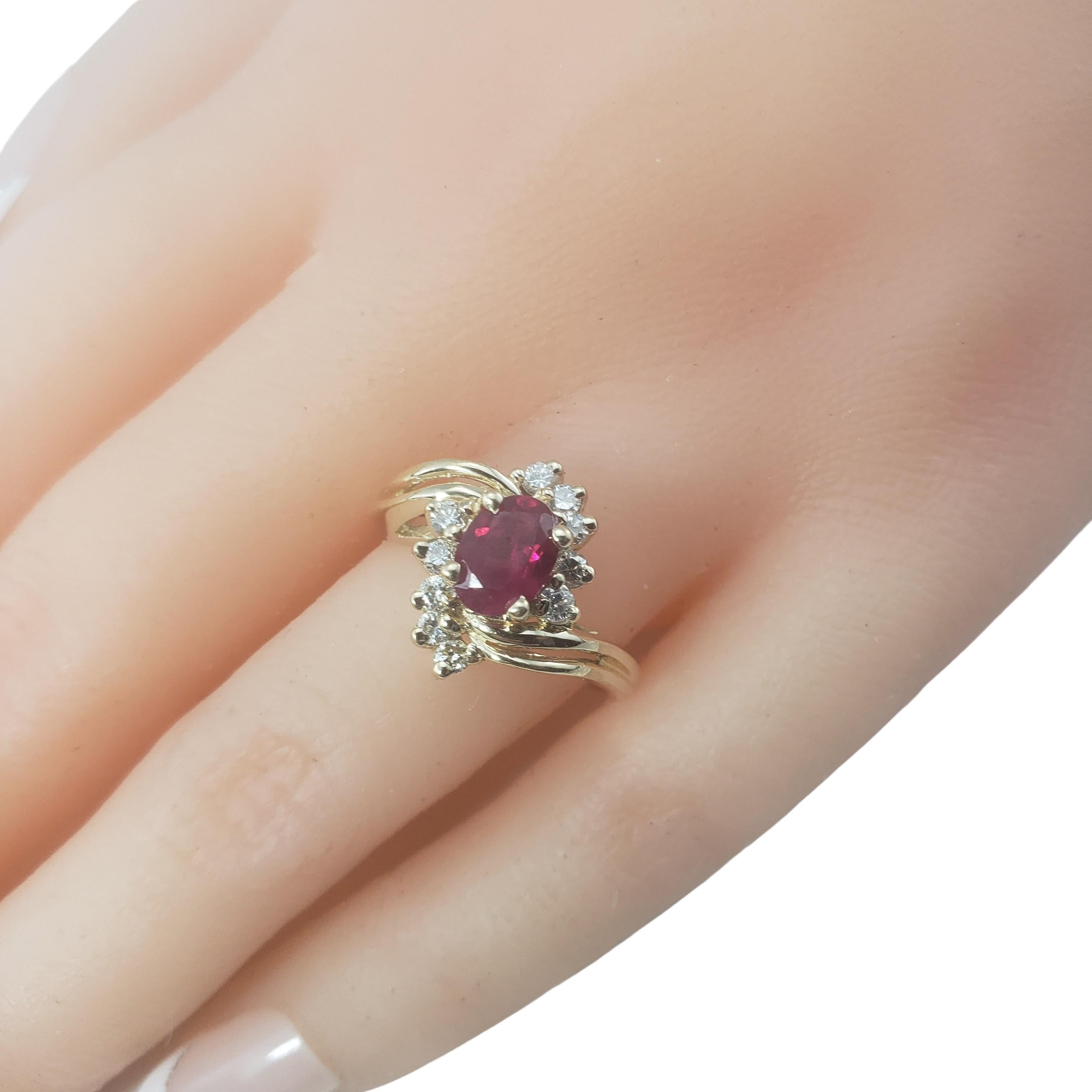 14 Karat Yellow Gold Lab Created Ruby and Diamond Ring Size 6.75 3