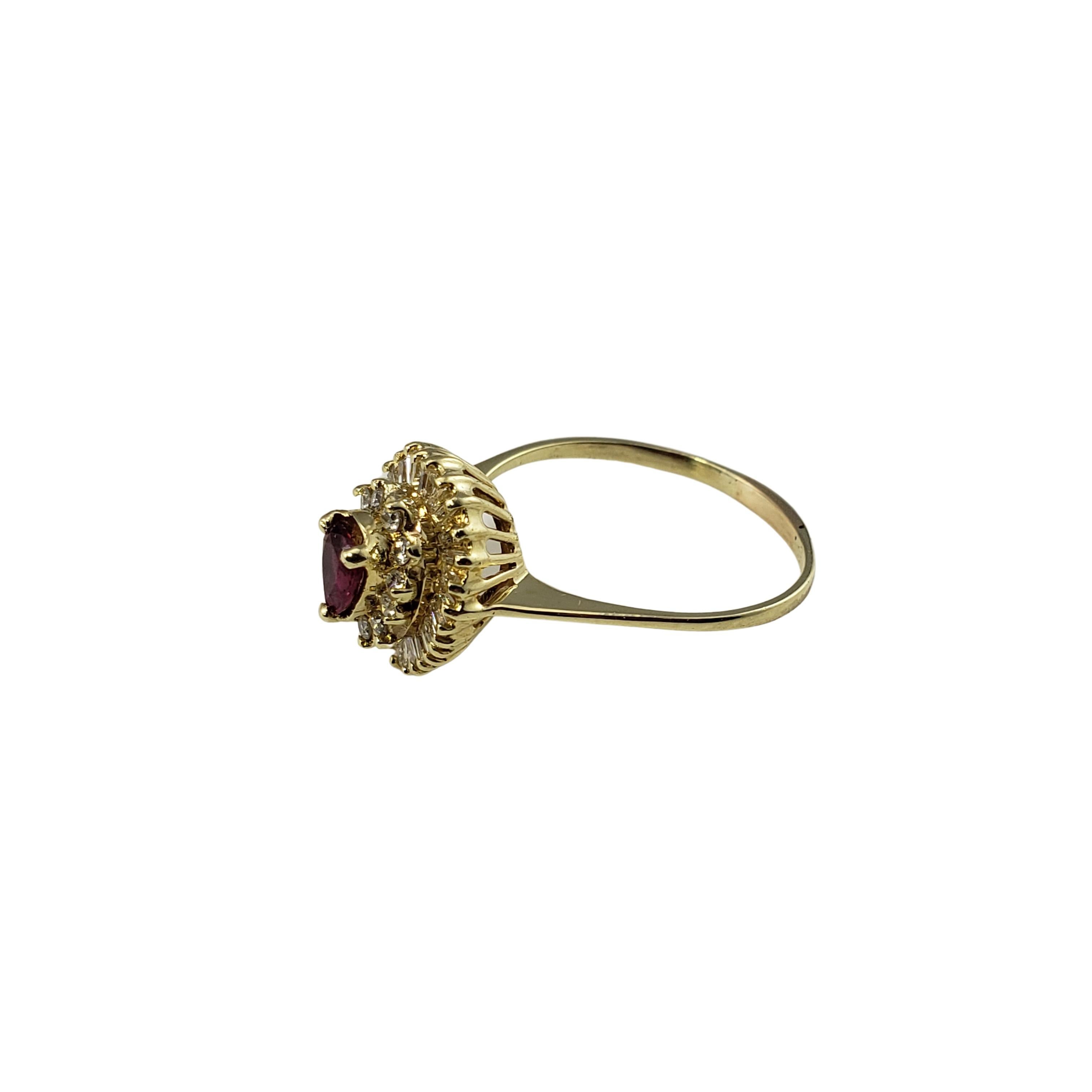 Baguette Cut 14 Karat Yellow Gold Ruby and Diamond Ring For Sale