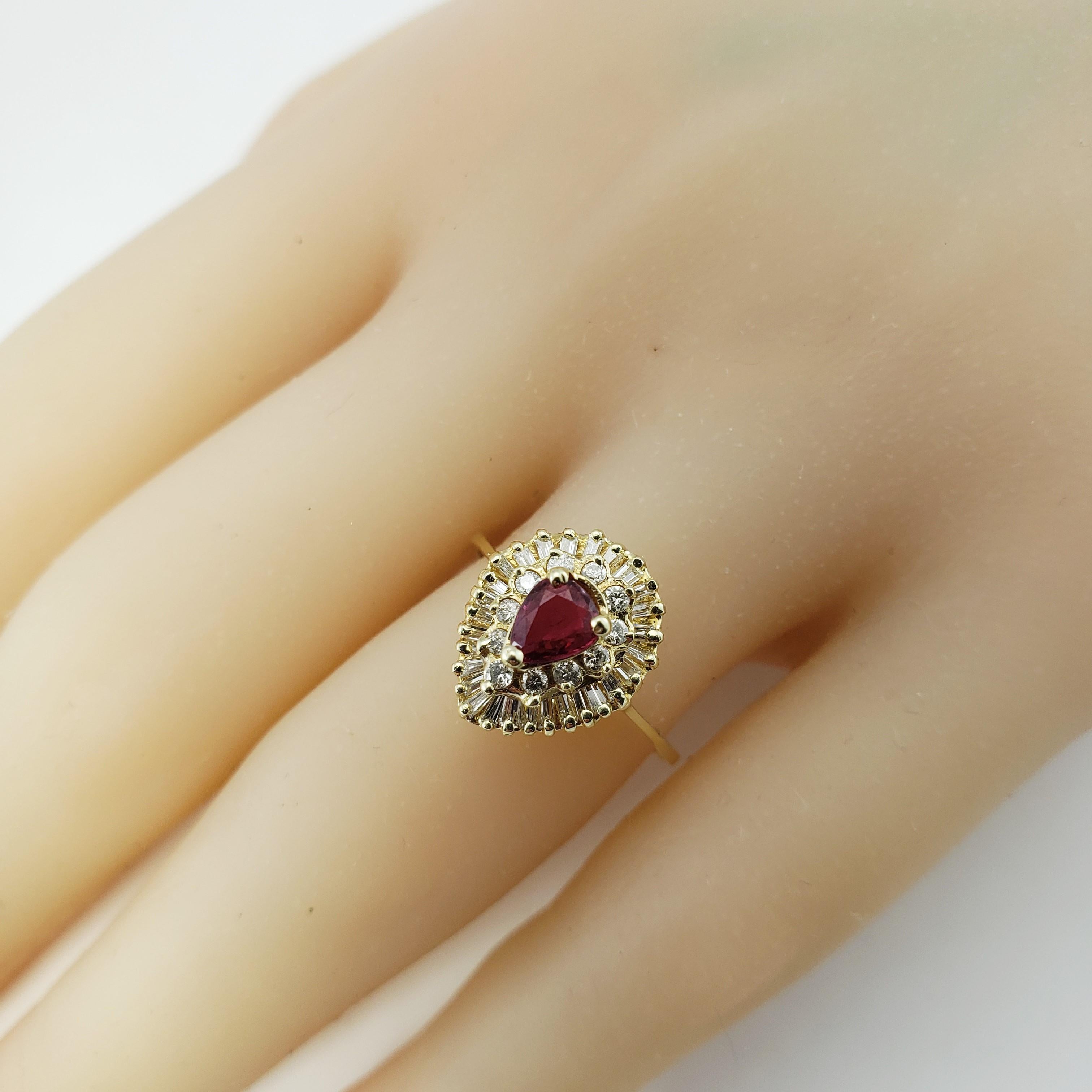 14 Karat Yellow Gold Ruby and Diamond Ring For Sale 2