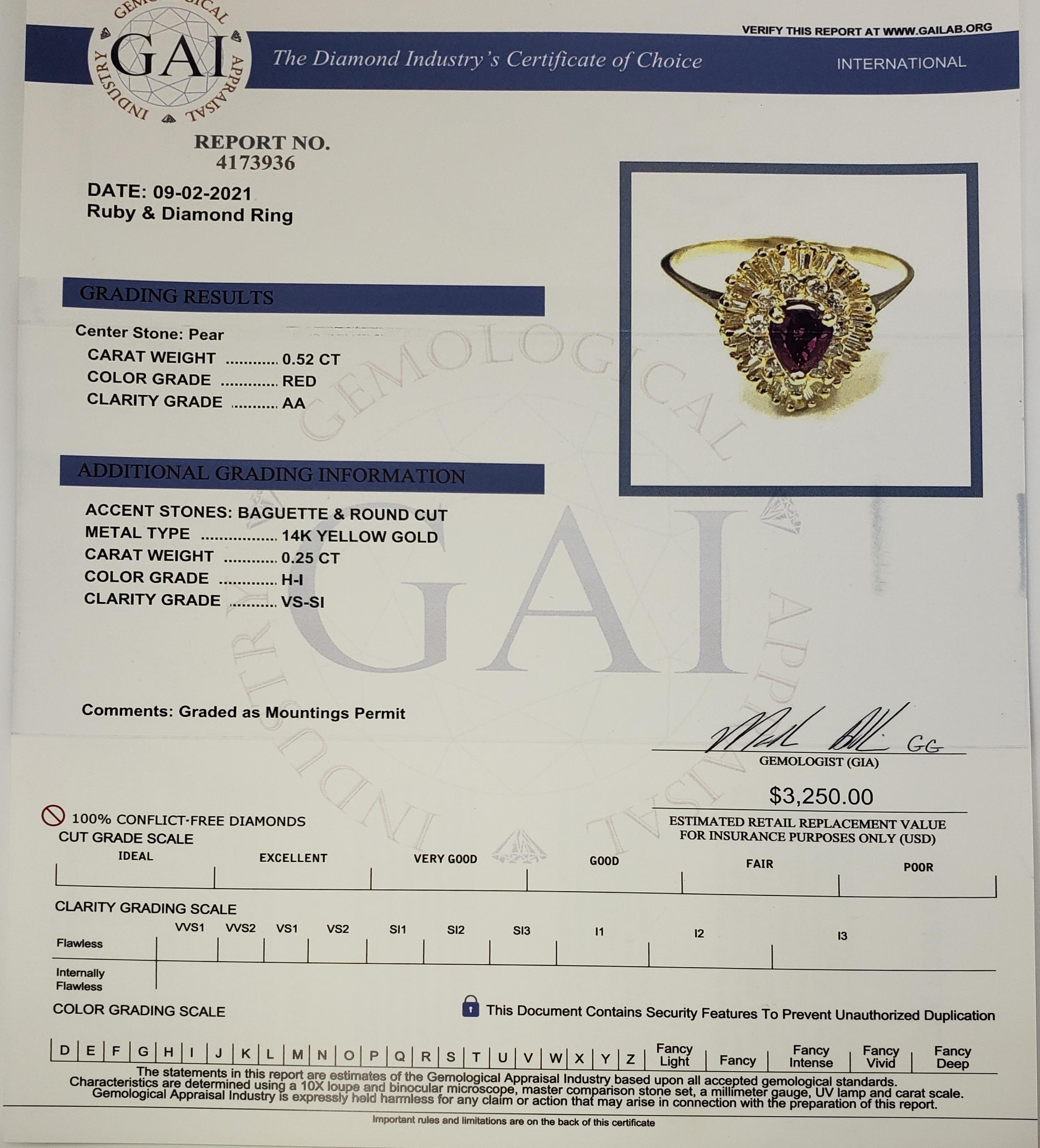 14 Karat Yellow Gold Ruby and Diamond Ring For Sale 3