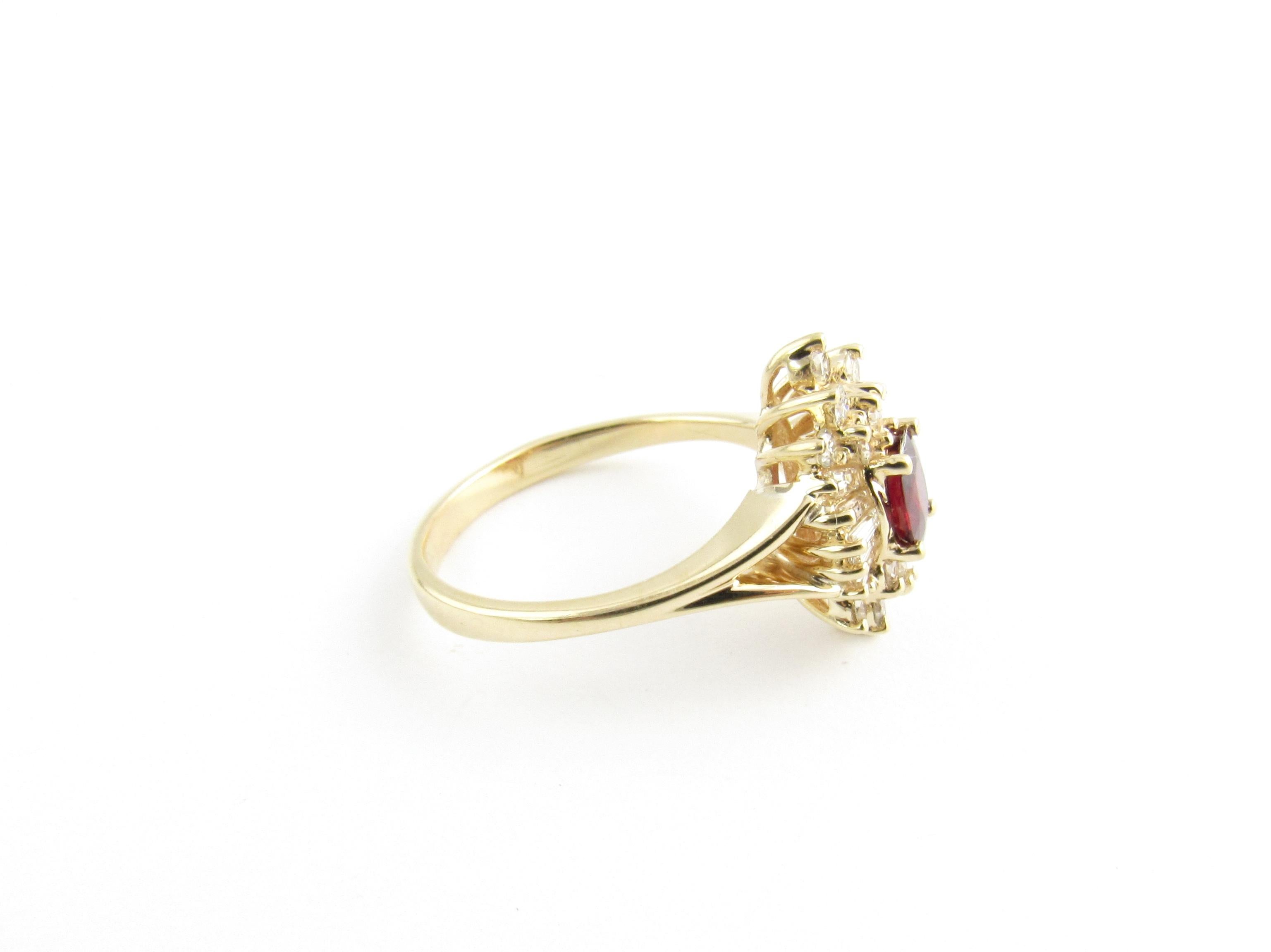Women's 14 Karat Yellow Gold Genuine Ruby and Diamond Ring