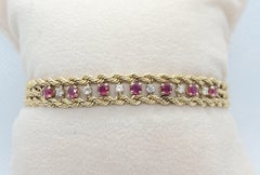 14 Karat Yellow Gold Ruby and Diamond Rope Bracelet, 17.3 Grams
