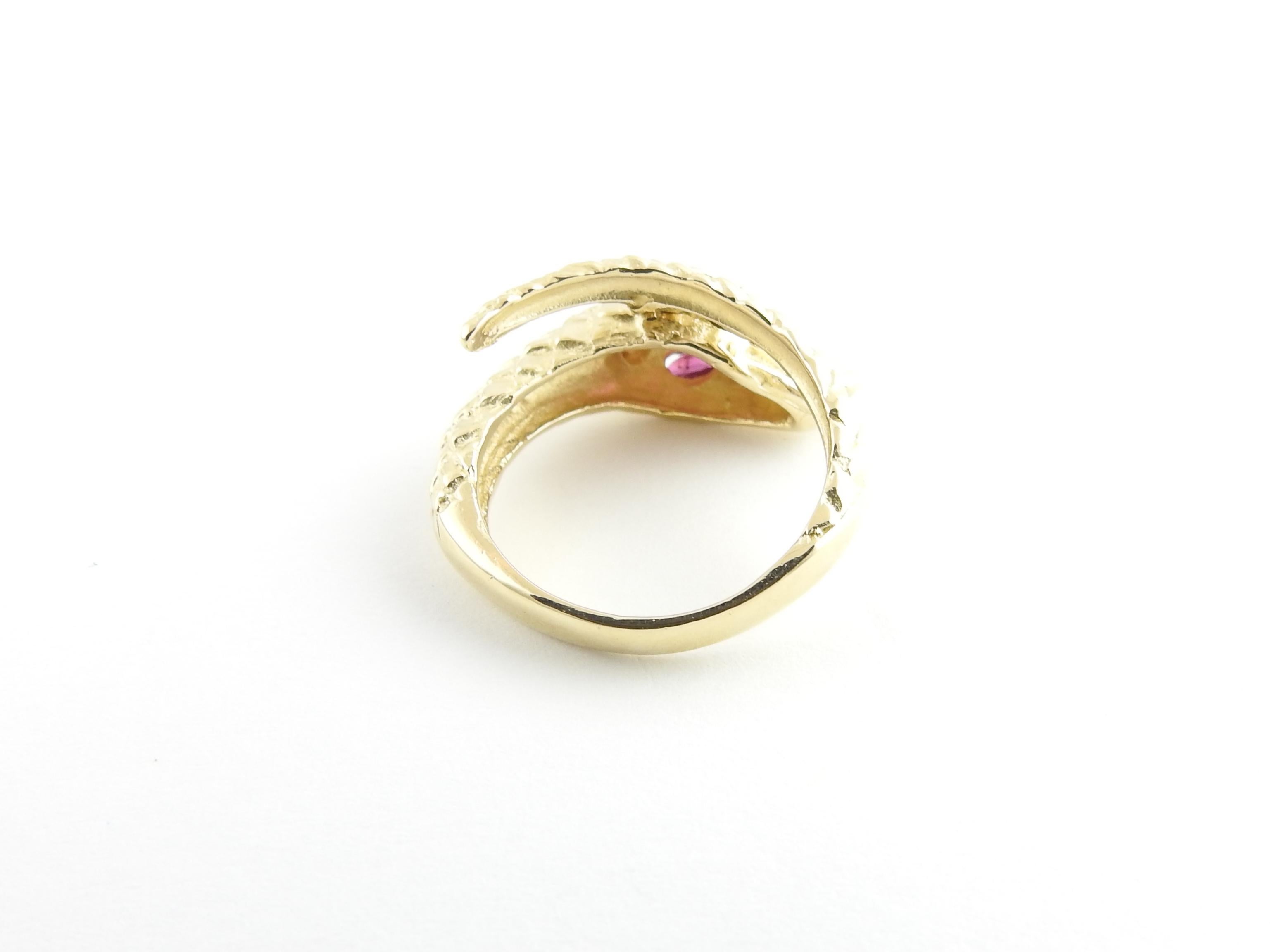 Round Cut 14 Karat Yellow Gold Ruby and Diamond Snake Ring