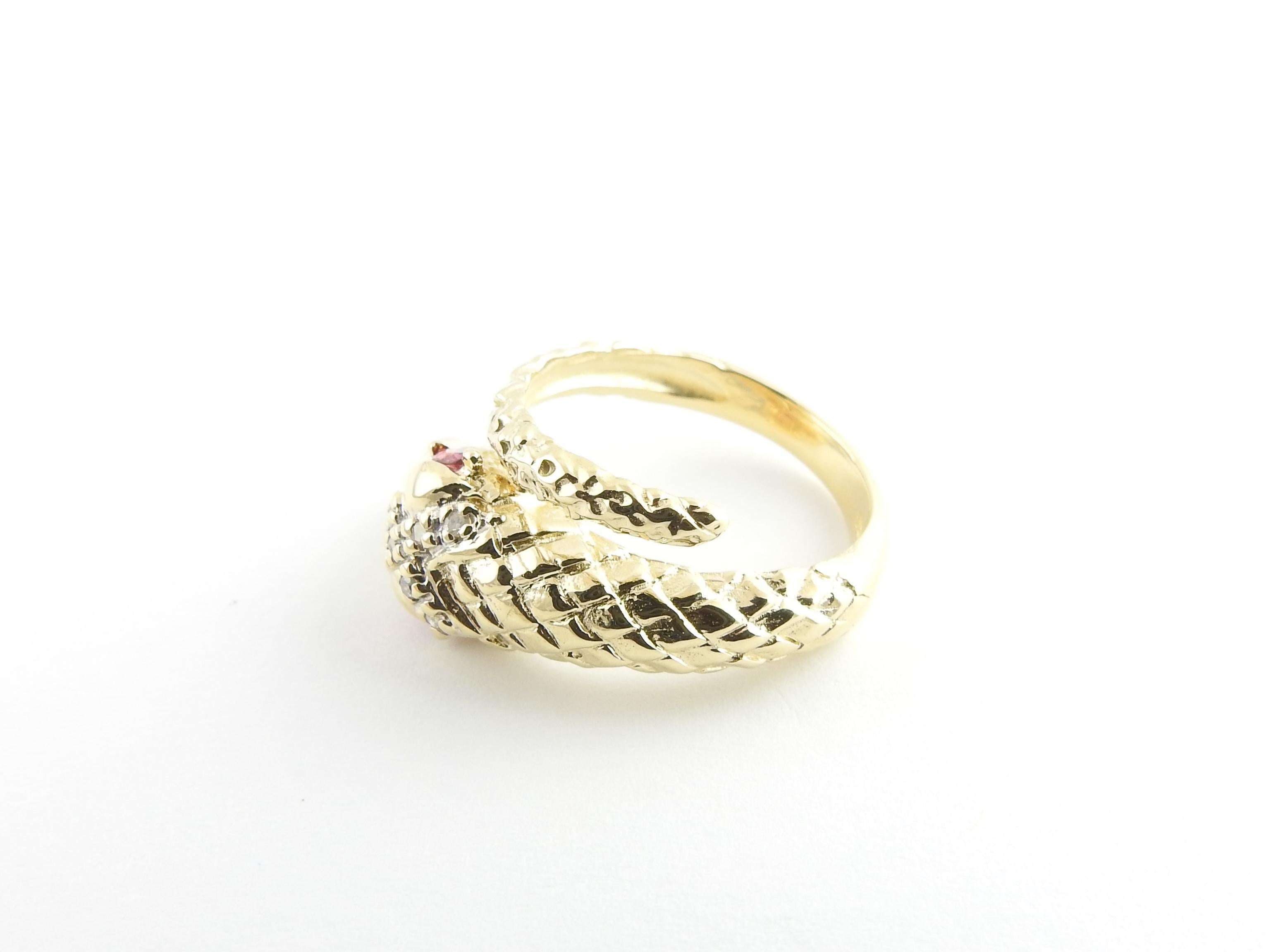 Women's 14 Karat Yellow Gold Ruby and Diamond Snake Ring