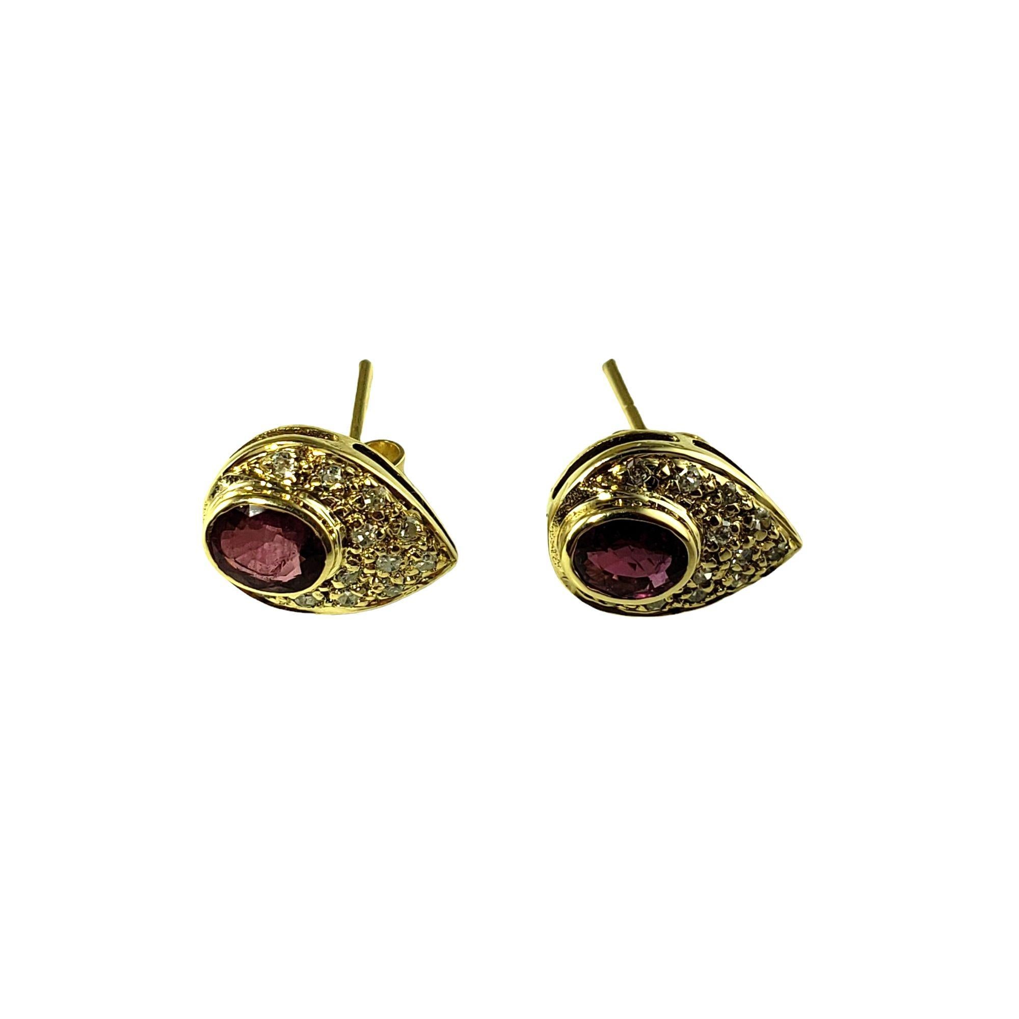 Women's 14 Karat Yellow Gold Purple Sapphire and Diamond Tear Drop Earrings For Sale