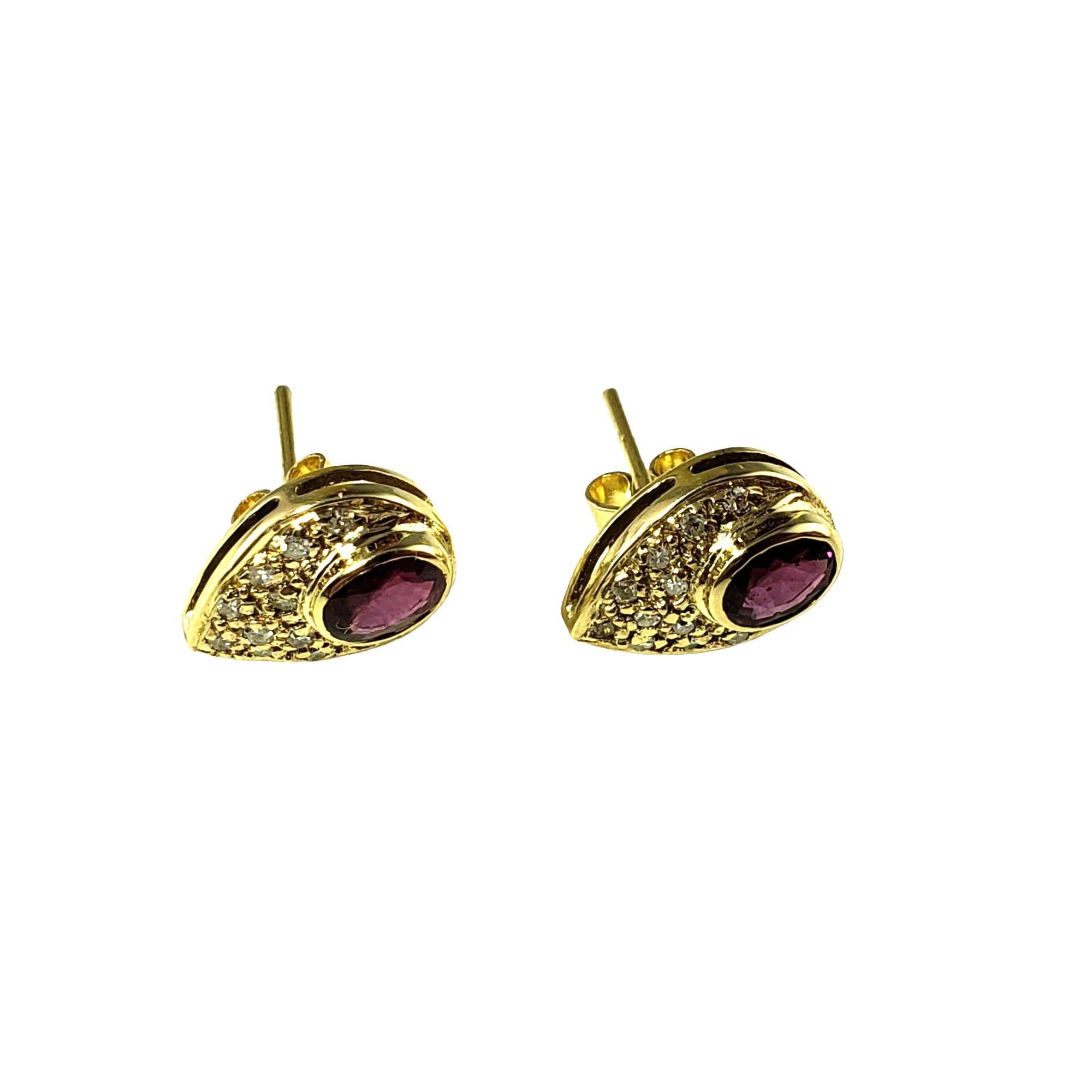 14 Karat Yellow Gold Purple Sapphire and Diamond Tear Drop Earrings For Sale 1