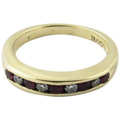 Vintage 14 Karat Yellow Gold Ruby and Diamond Wedding Band