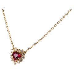 14 Karat Yellow Gold Ruby and Diamonds Necklace