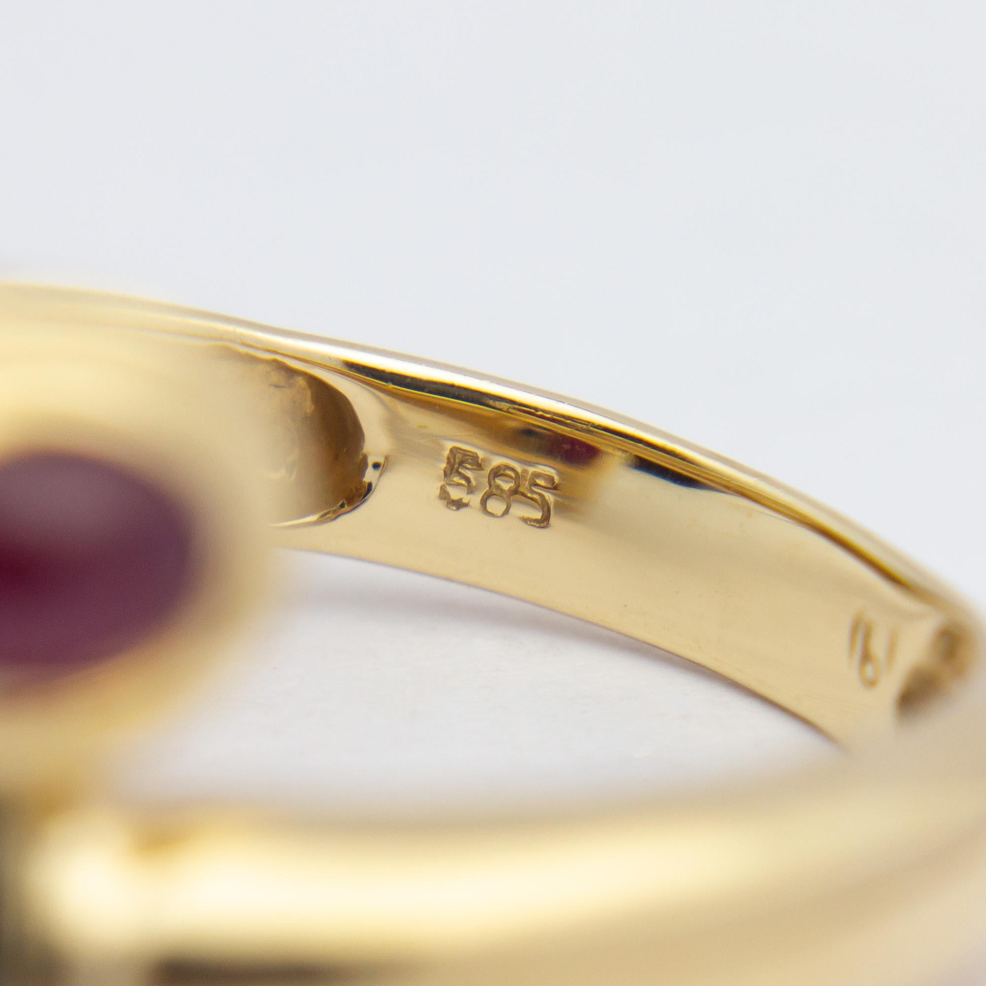 14 Karat Yellow Gold, Ruby, and Sapphire 'Bypass' Ring For Sale 1