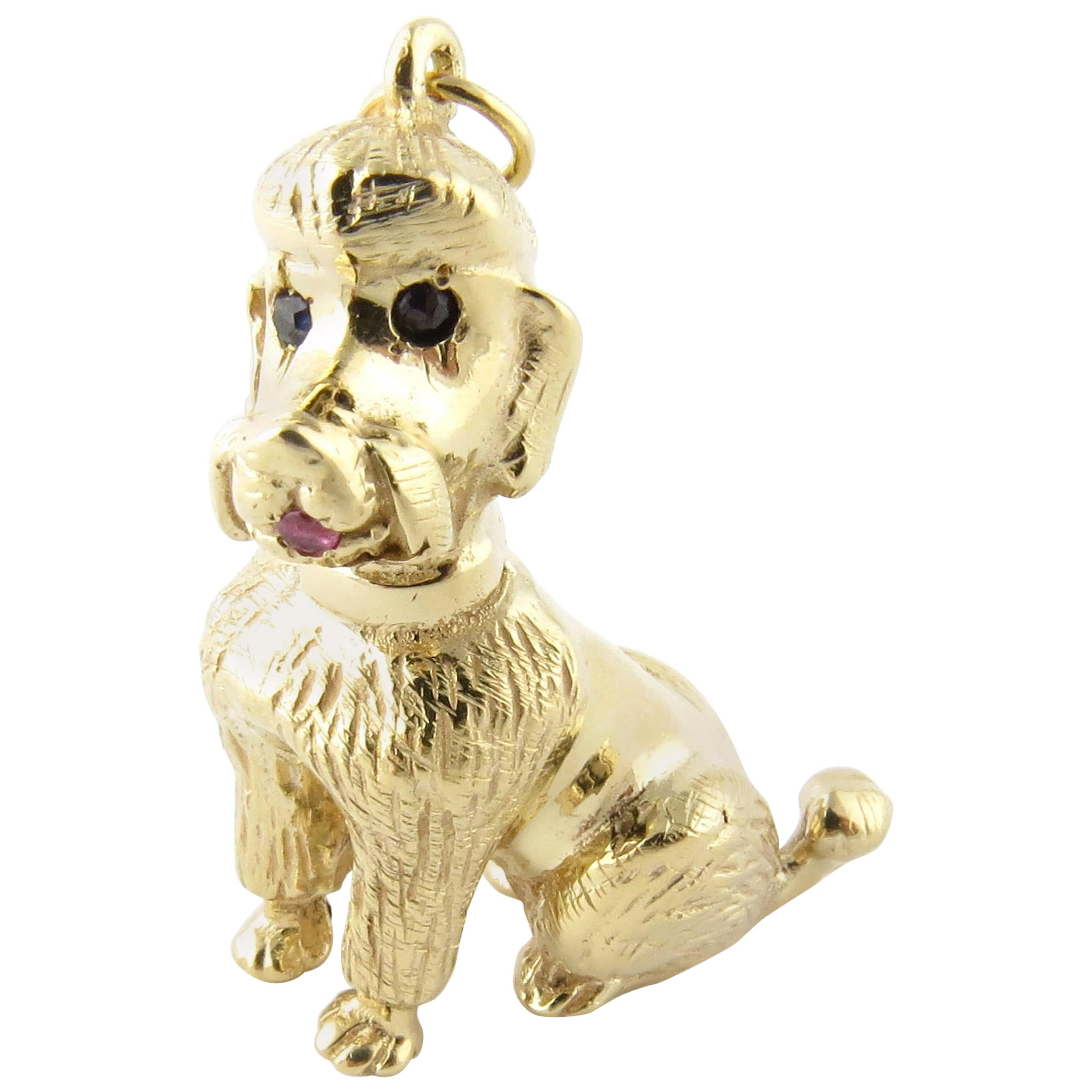 14 Karat Yellow Gold, Ruby and Sapphire Poodle Charm