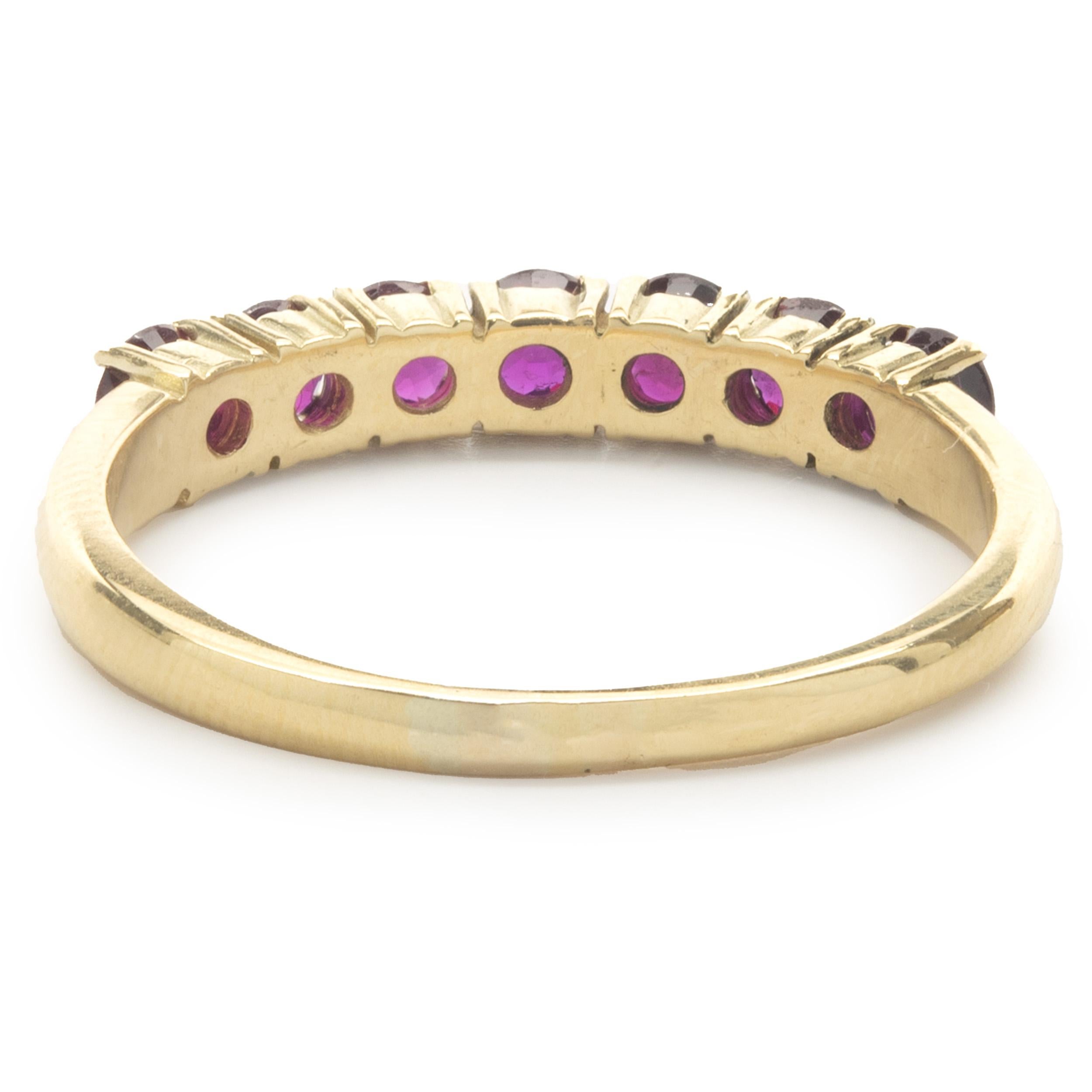 Round Cut 14 Karat Yellow Gold Ruby Band For Sale