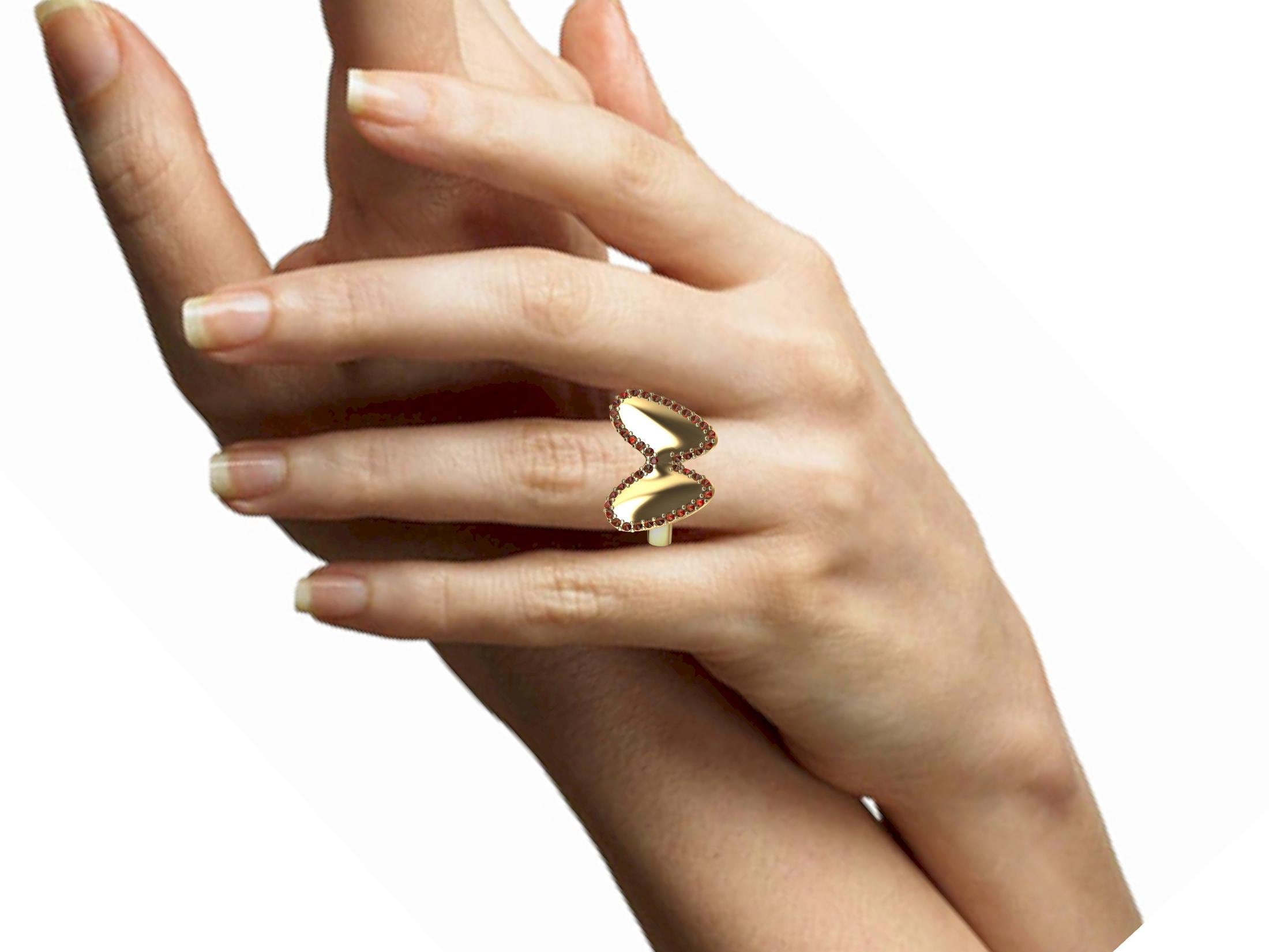 For Sale:  14 Karat Yellow Gold Ruby Butterfly Ring 2