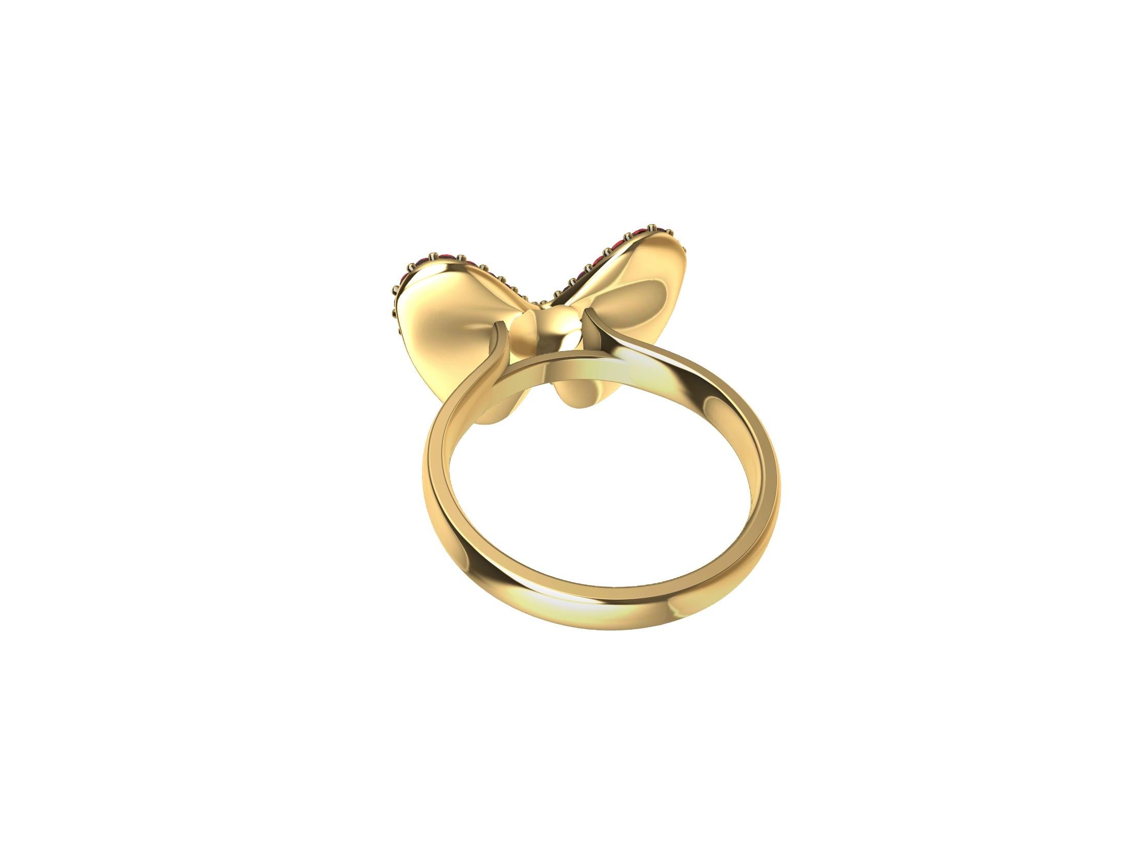 For Sale:  14 Karat Yellow Gold Ruby Butterfly Ring 3