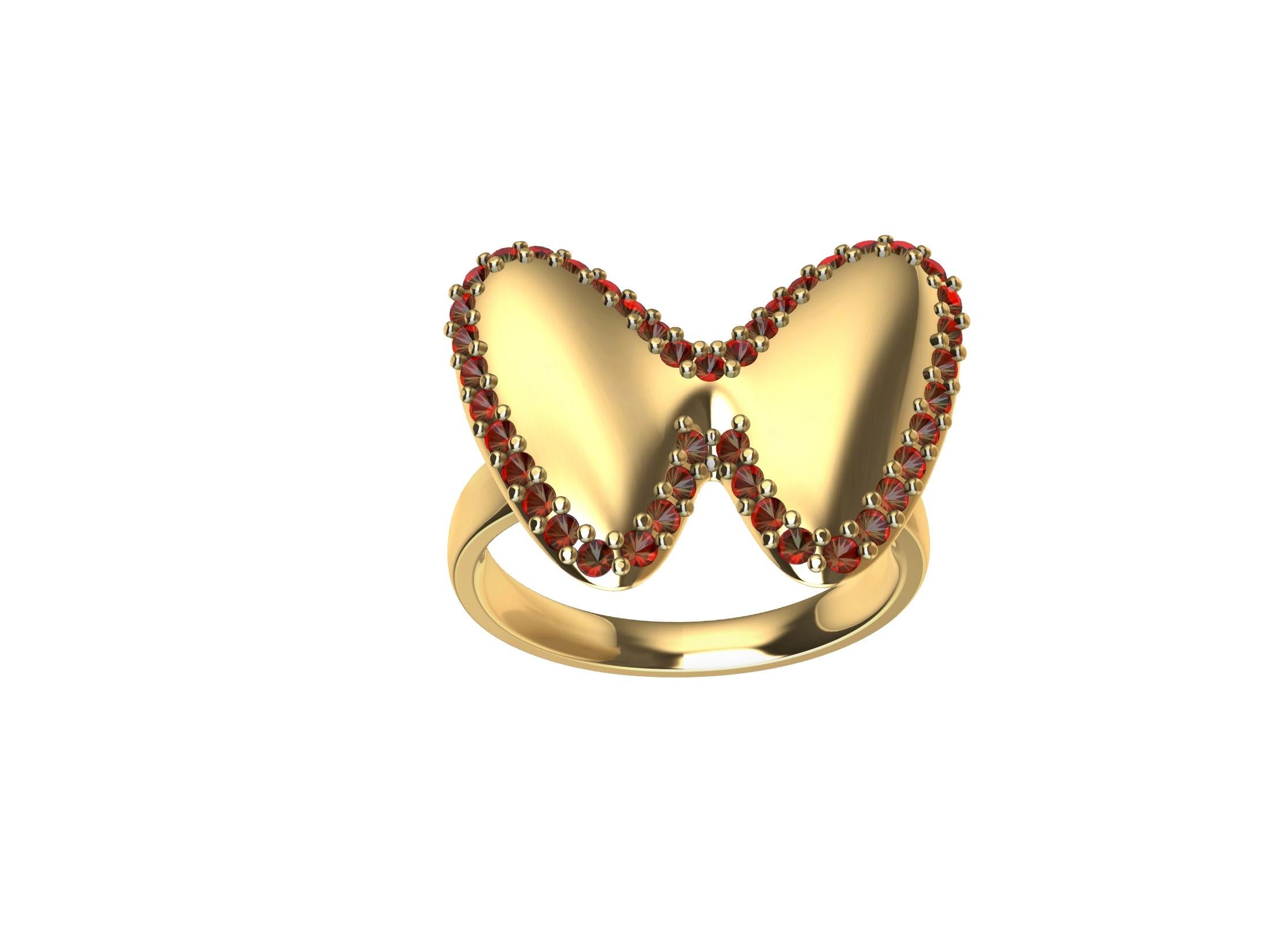 For Sale:  14 Karat Yellow Gold Ruby Butterfly Ring 7