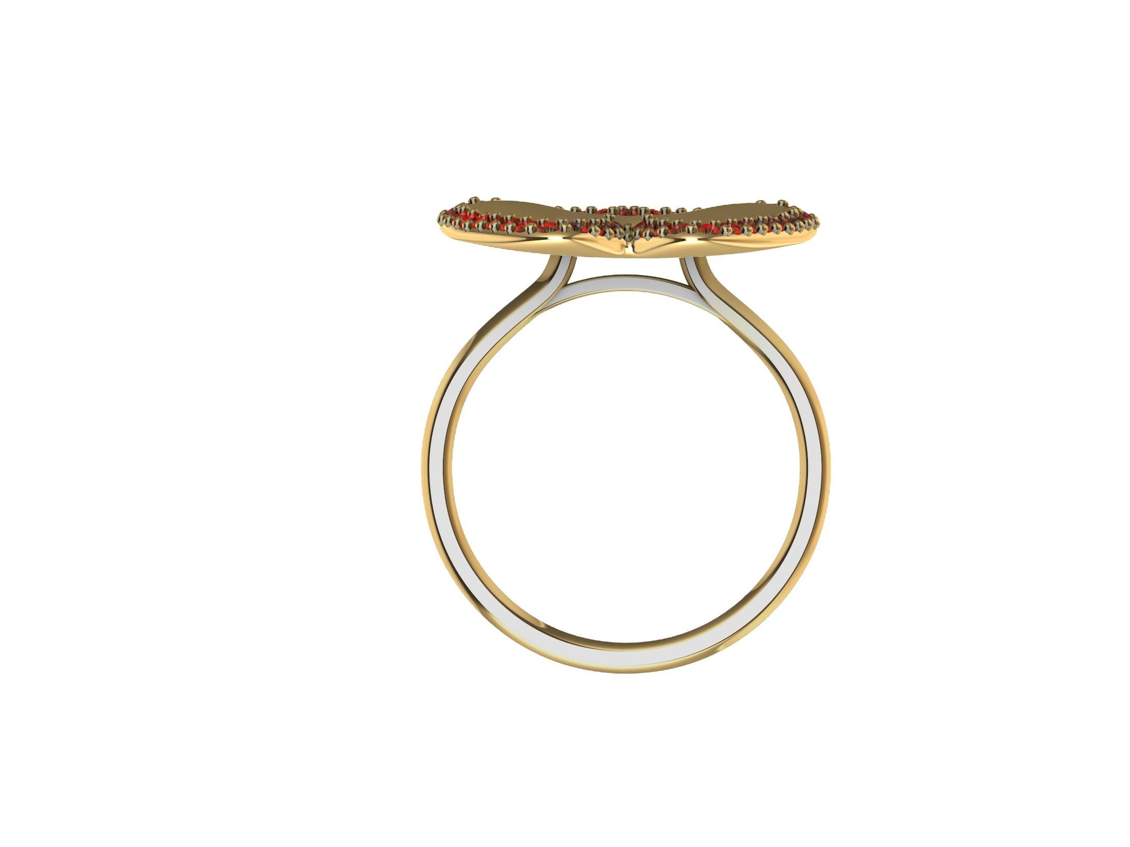 For Sale:  14 Karat Yellow Gold Ruby Butterfly Ring 8