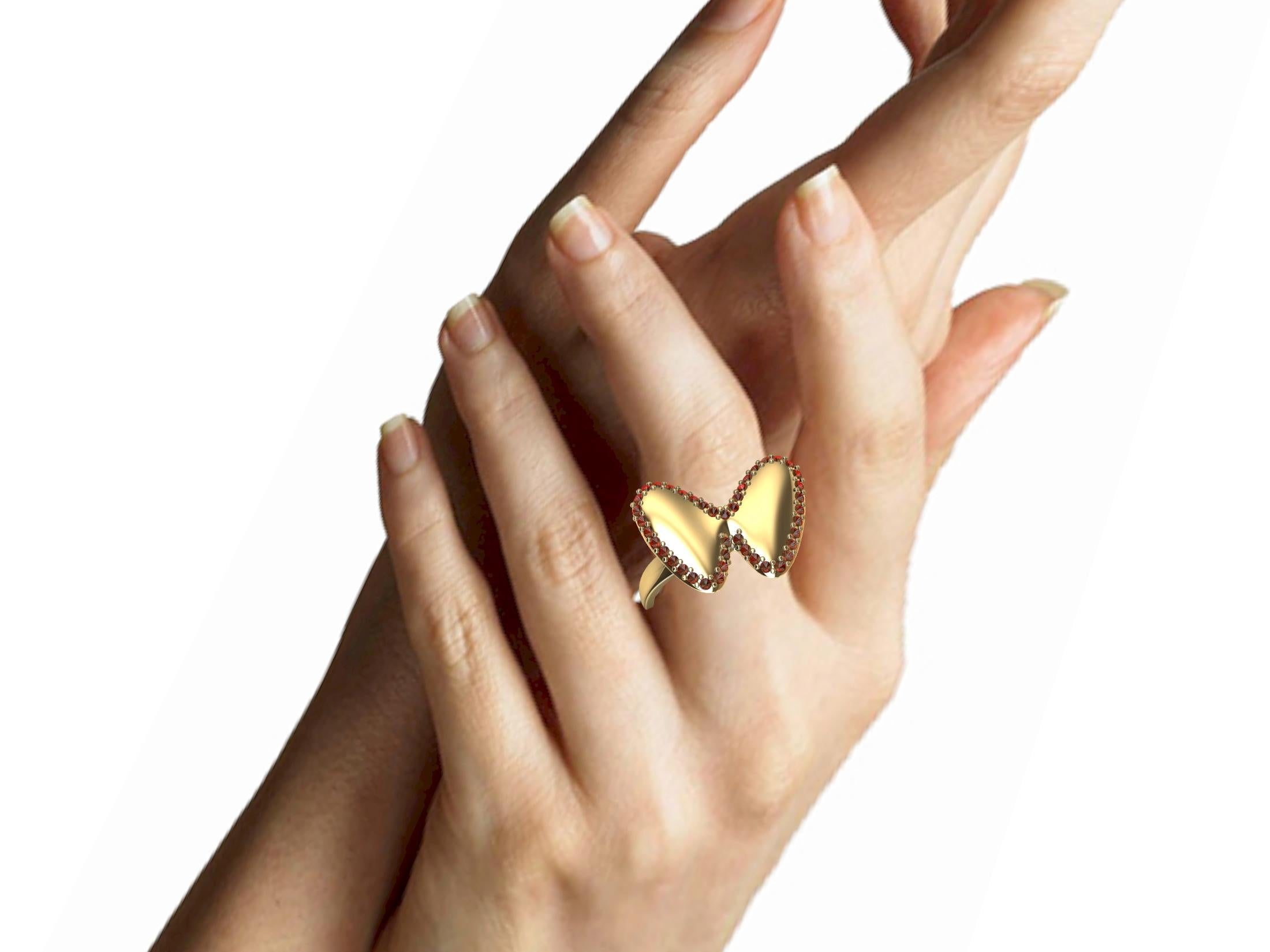 For Sale:  14 Karat Yellow Gold Ruby Butterfly Ring 9