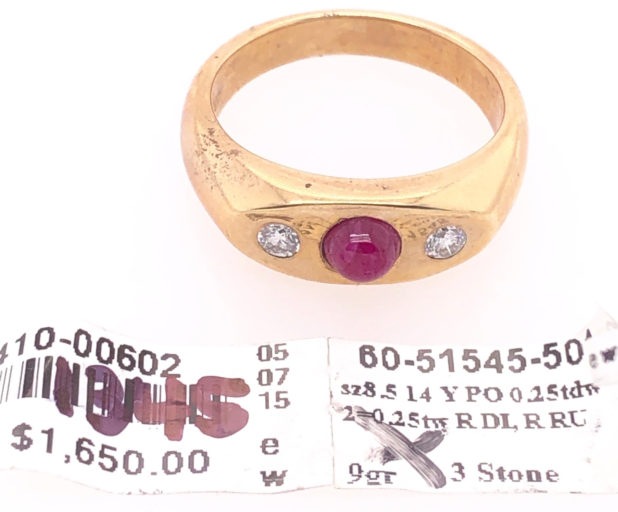14 Karat Yellow Gold Ruby Cabochon Solitaire With Diamond Accents Ring For Sale 4