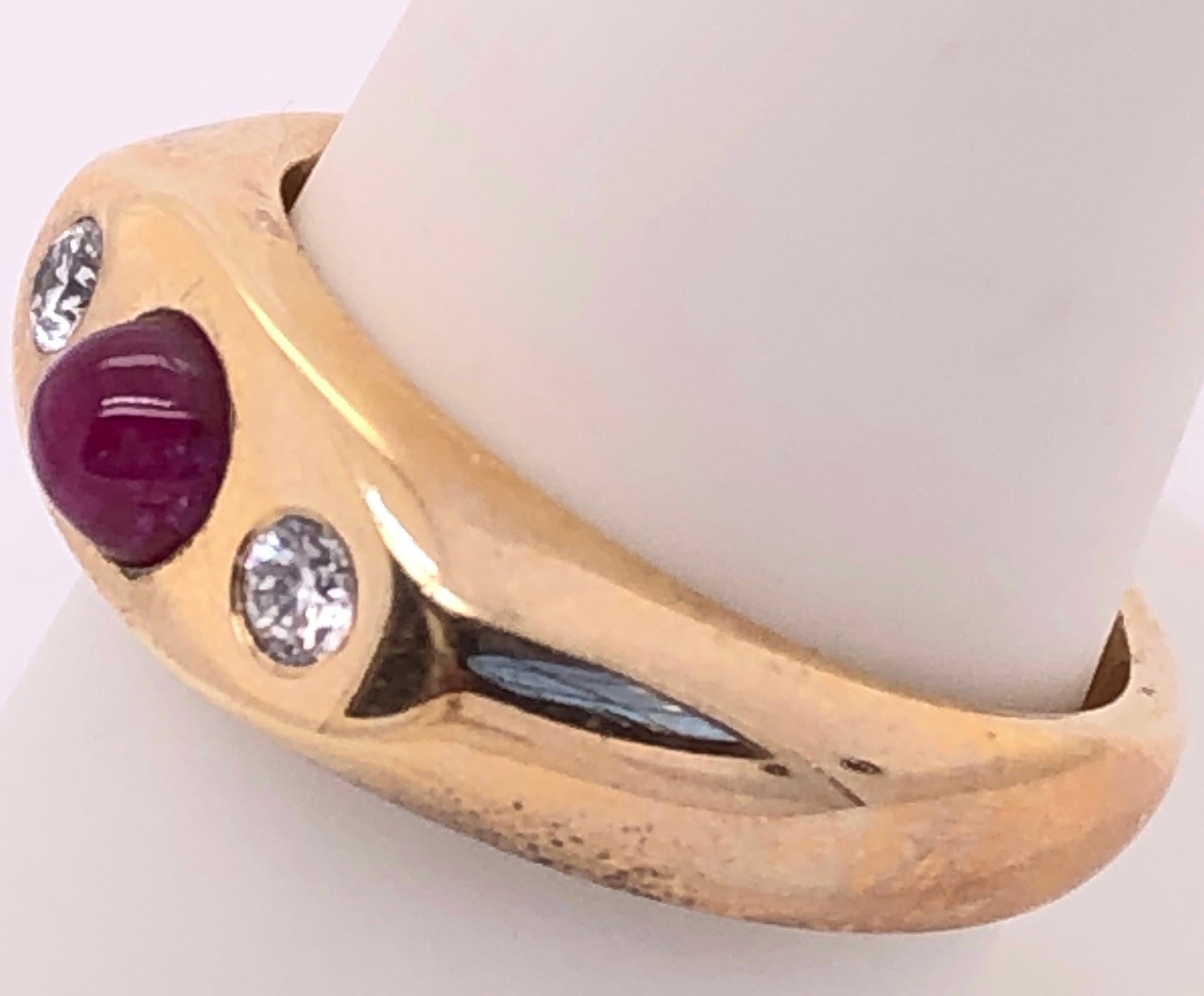 Round Cut 14 Karat Yellow Gold Ruby Cabochon Solitaire With Diamond Accents Ring For Sale