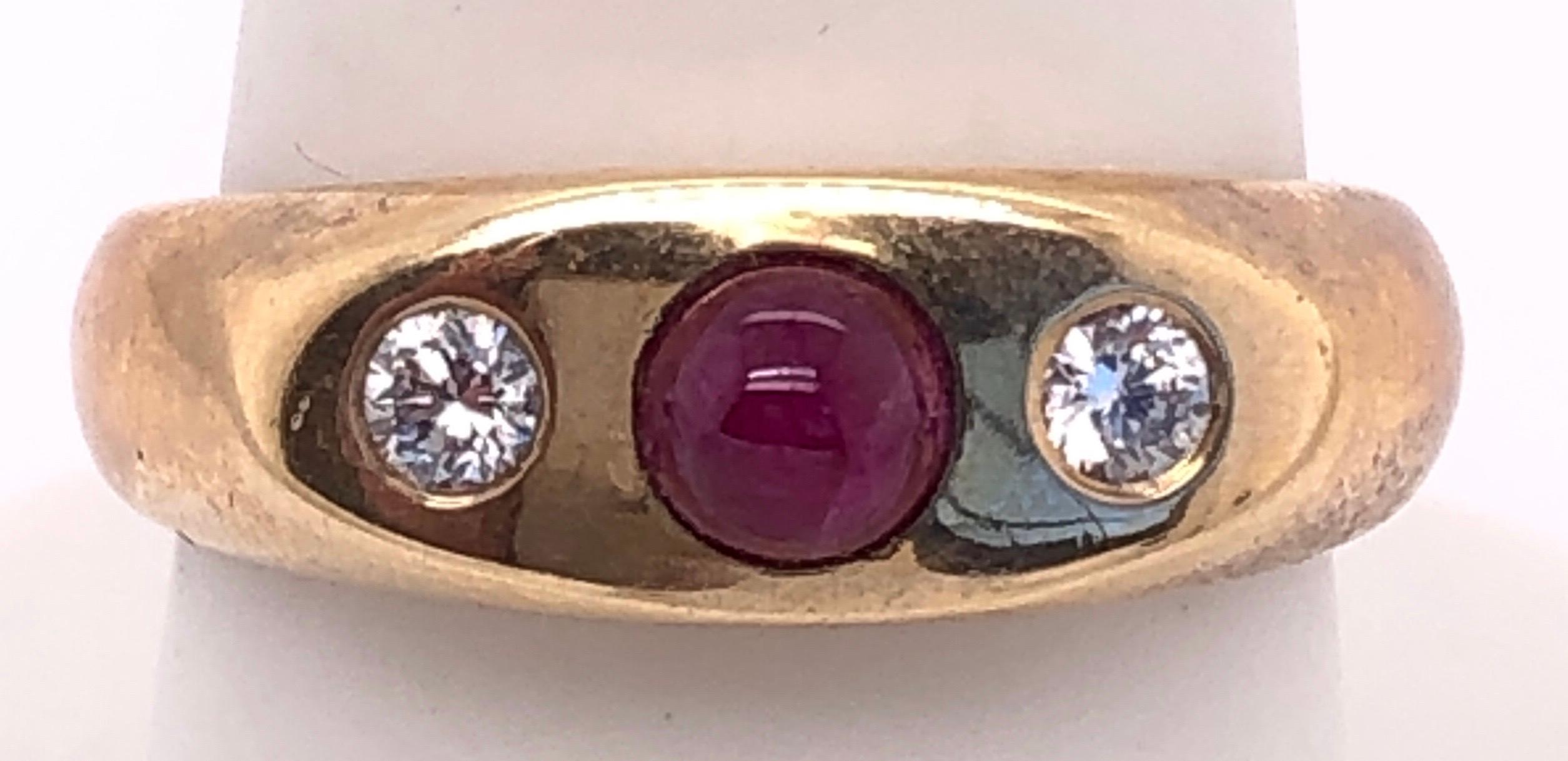 14 Karat Yellow Gold Ruby Cabochon Solitaire With Diamond Accents Ring For Sale 1