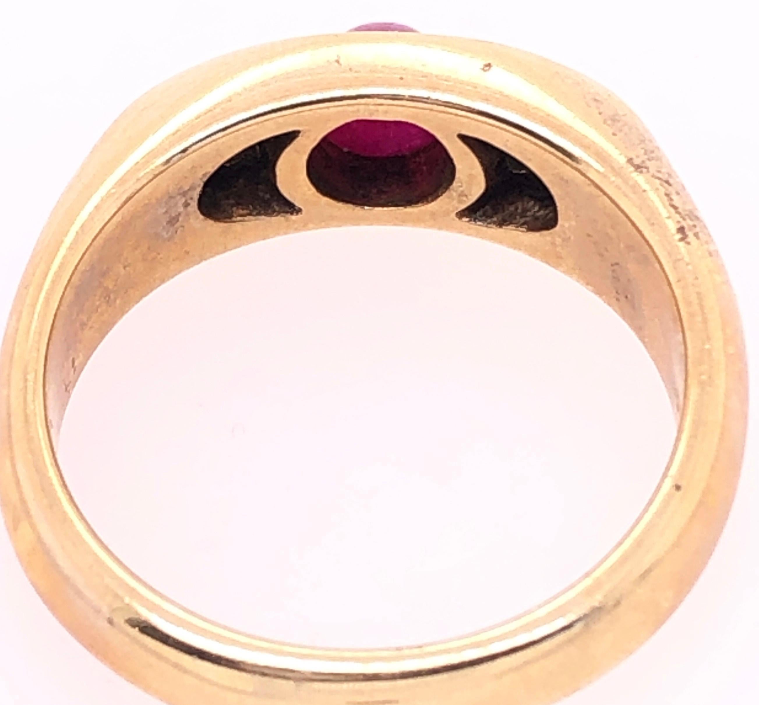 14 Karat Yellow Gold Ruby Cabochon Solitaire With Diamond Accents Ring For Sale 2