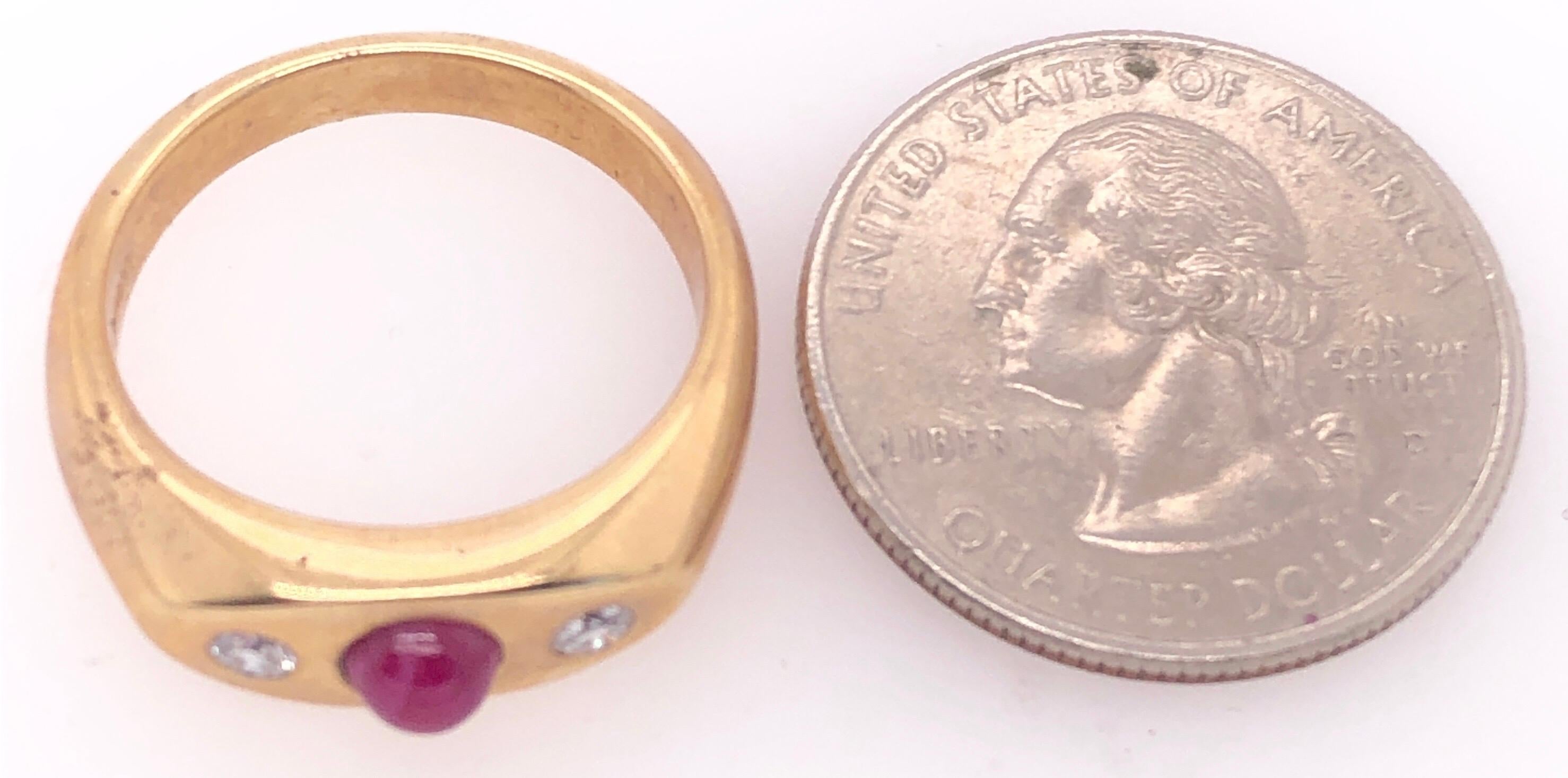 14 Karat Yellow Gold Ruby Cabochon Solitaire With Diamond Accents Ring For Sale 3